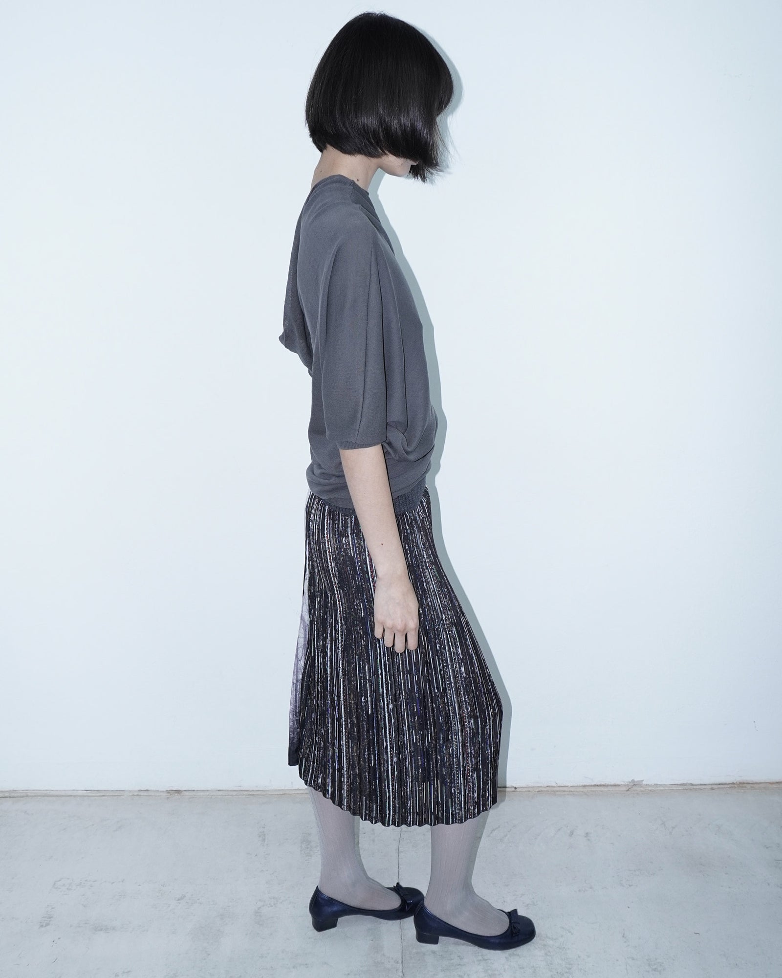 printed pleated midi skirt