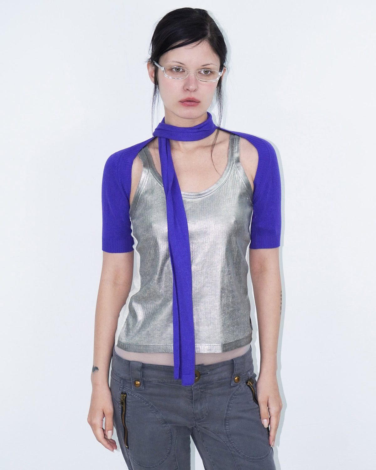 purple angora bolero with scarf