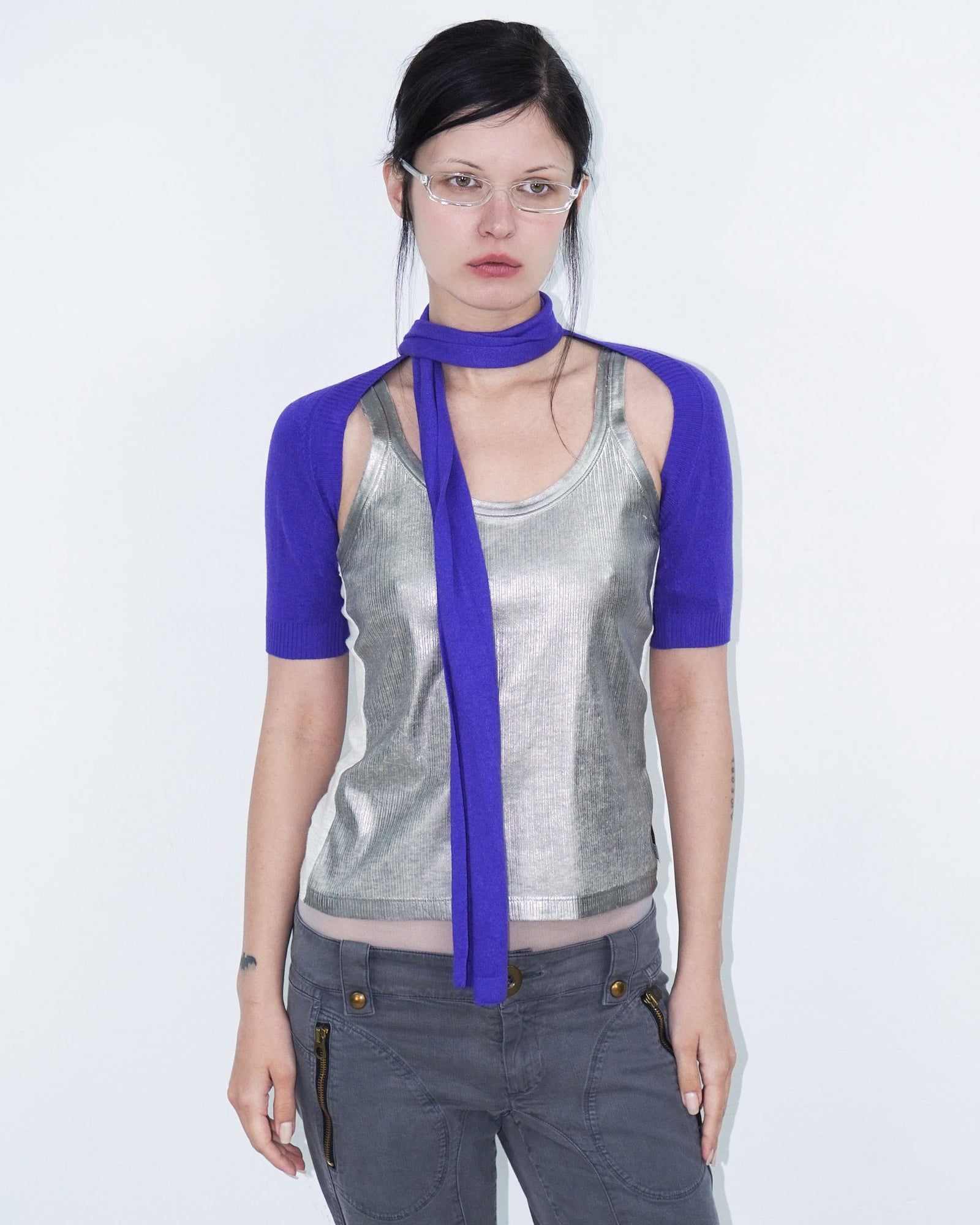 purple angora bolero with scarf