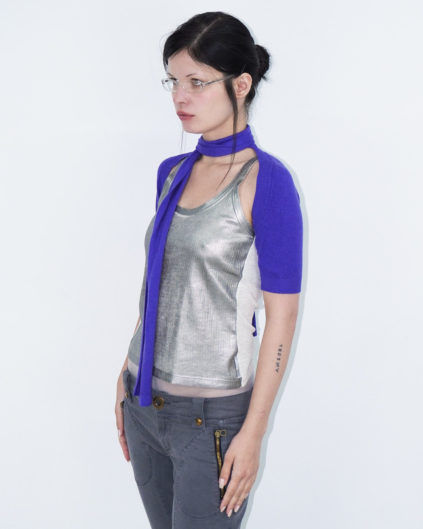 purple angora bolero with scarf
