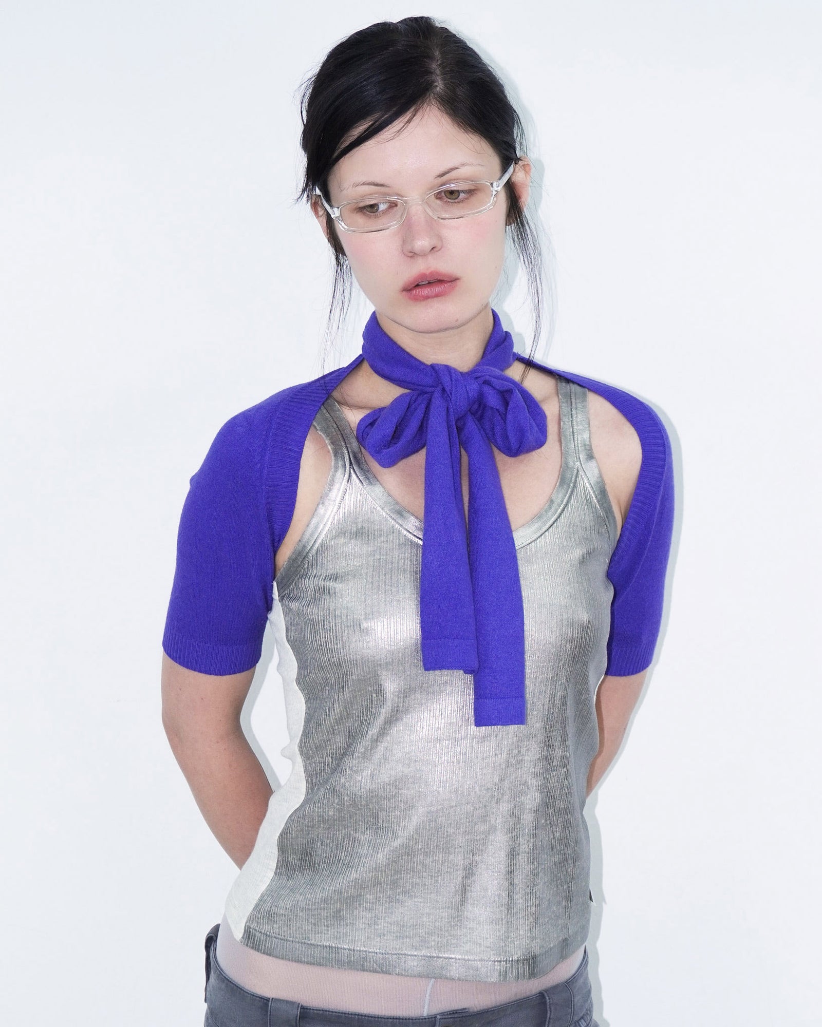 purple angora bolero with scarf