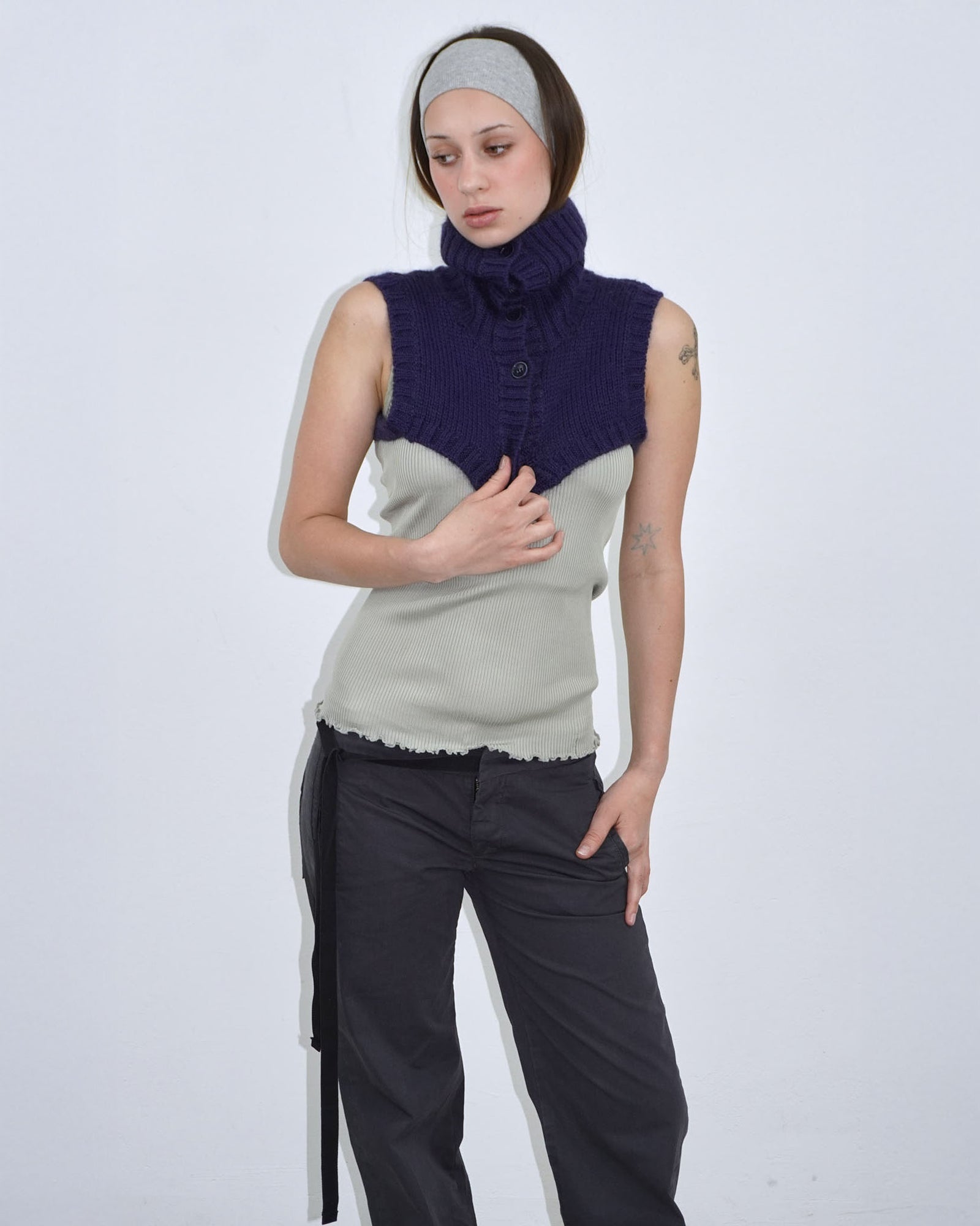 electric blue micro knit turtleneck