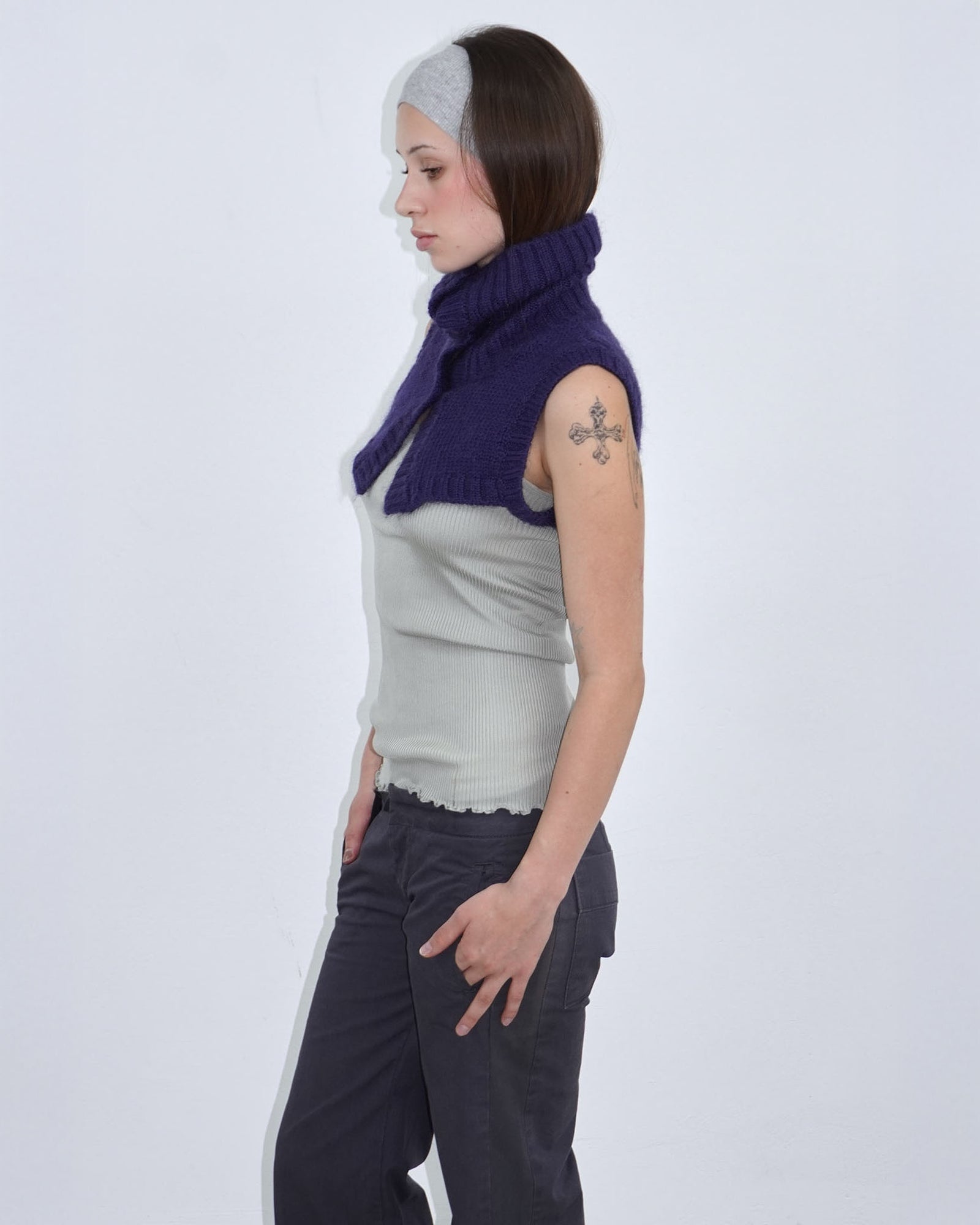 electric blue micro knit turtleneck