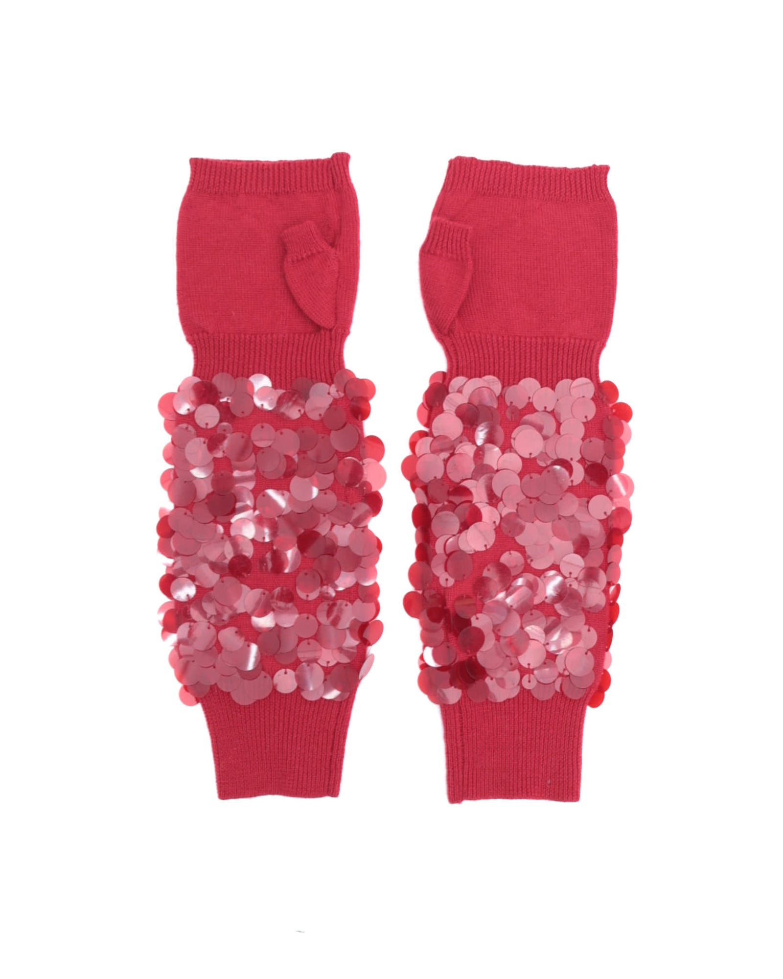 red sequin embellished wool arm warmers