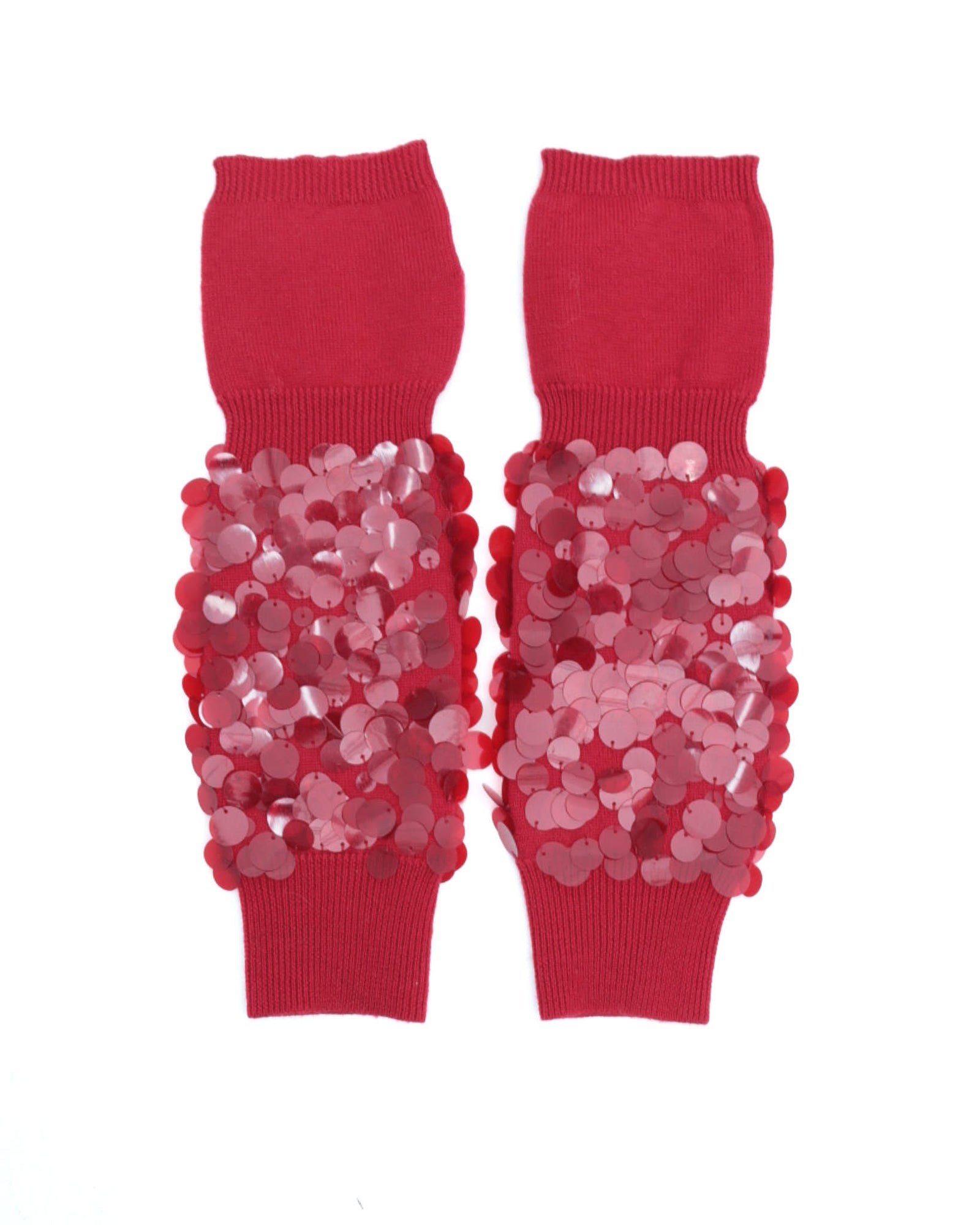 red sequin embellished wool arm warmers