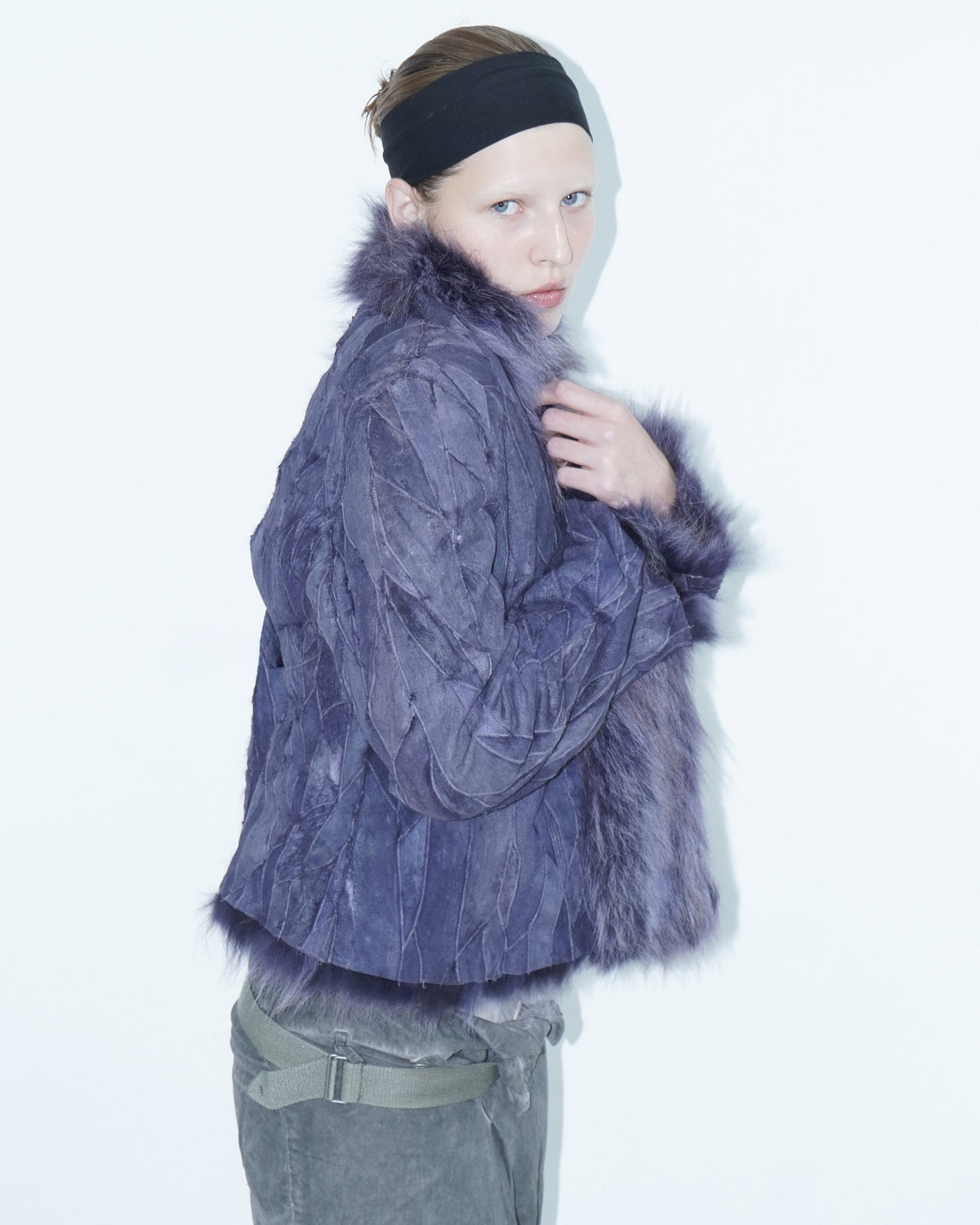 reversible violet fur jacket