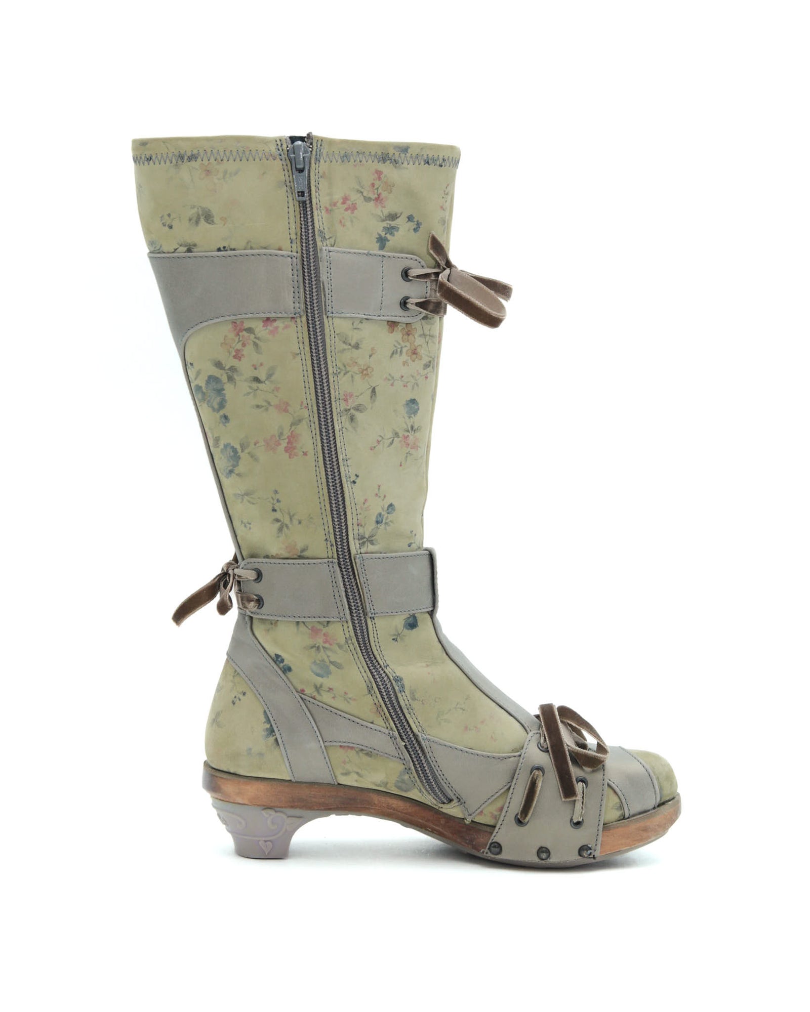 sage green floral boots