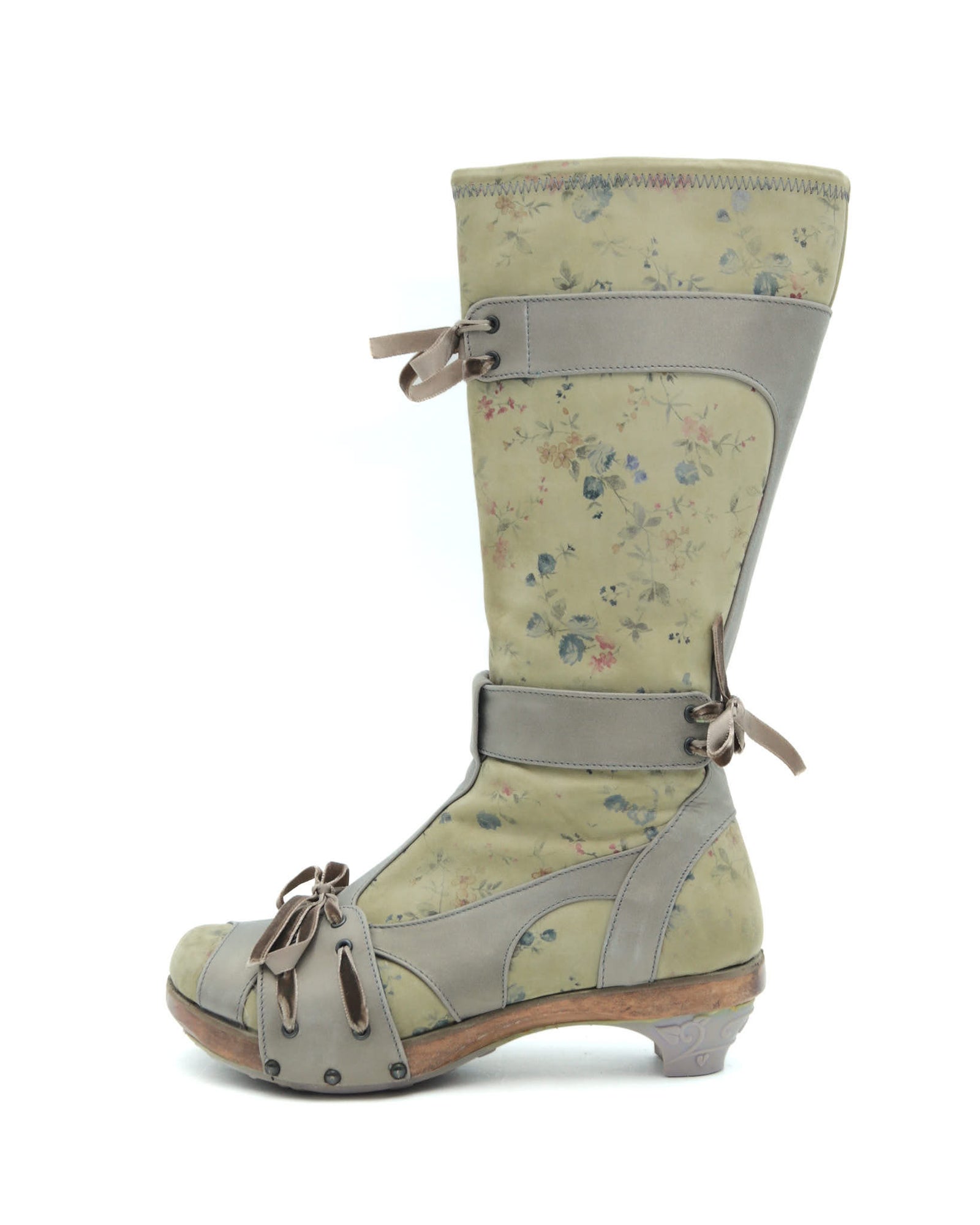 sage green floral boots