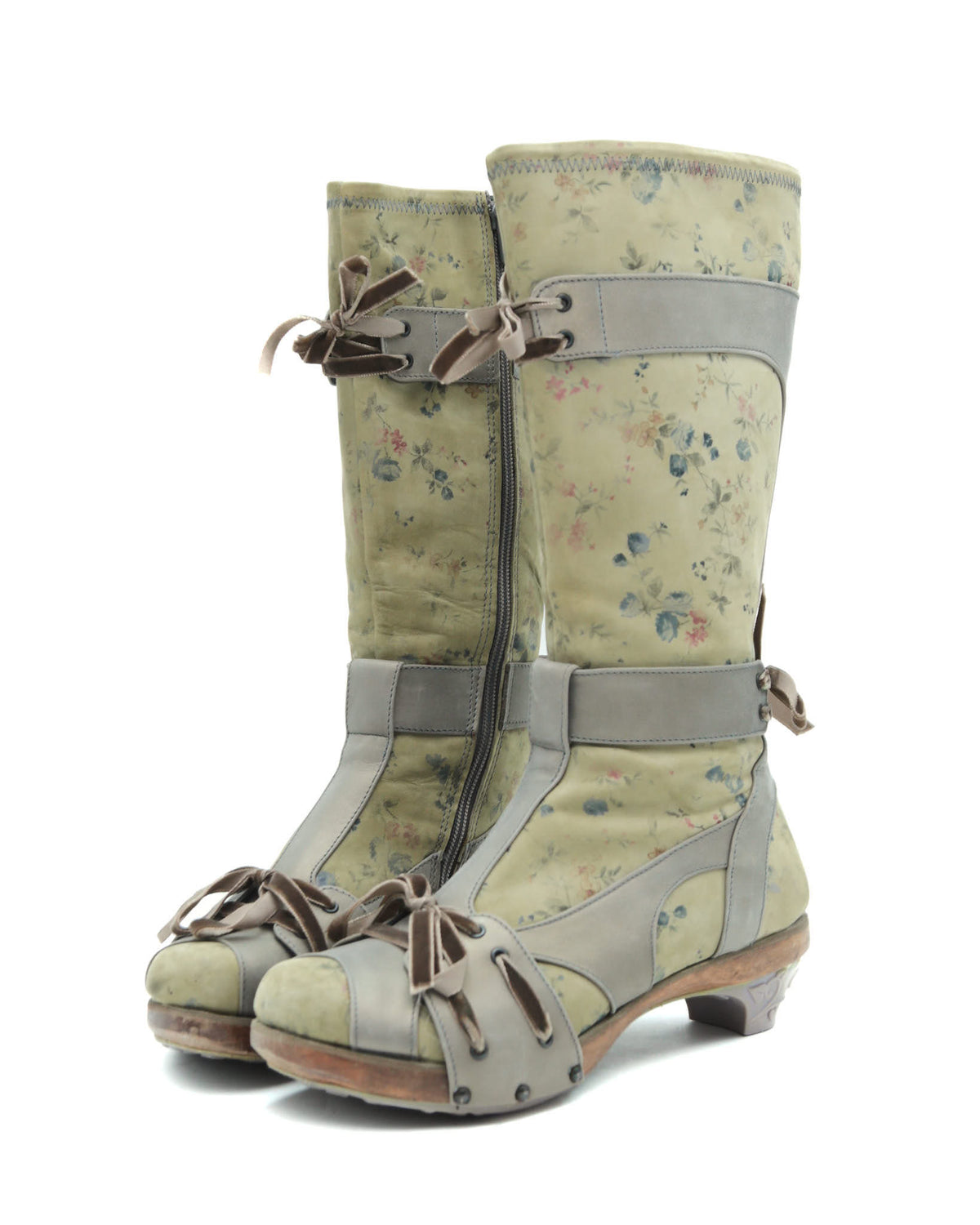 sage green floral boots
