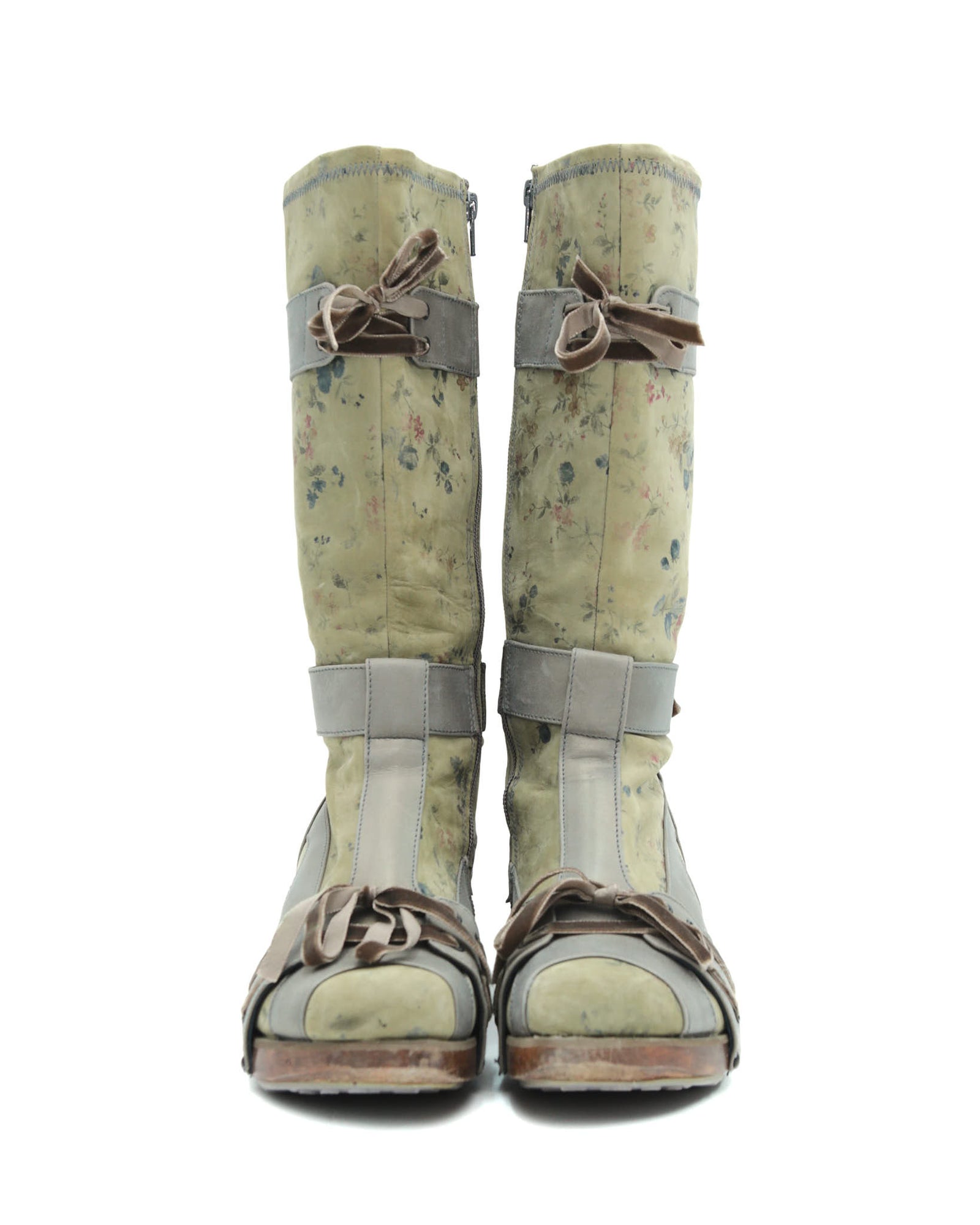 sage green floral boots