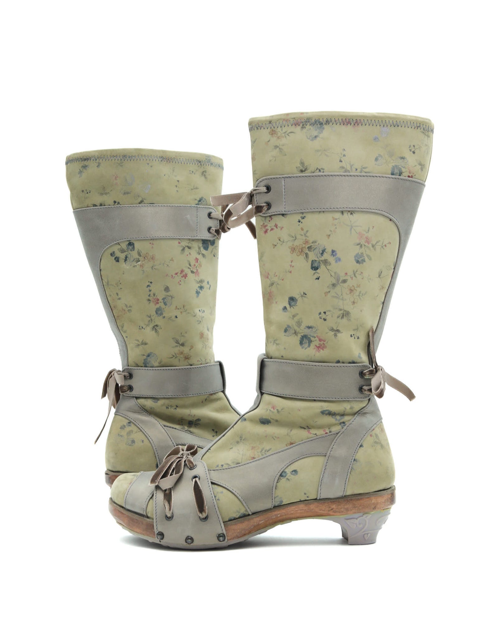 sage green floral boots