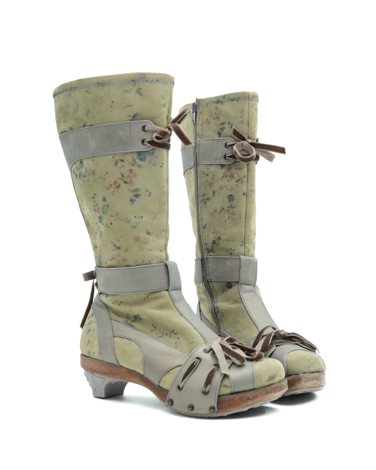 sage green floral boots