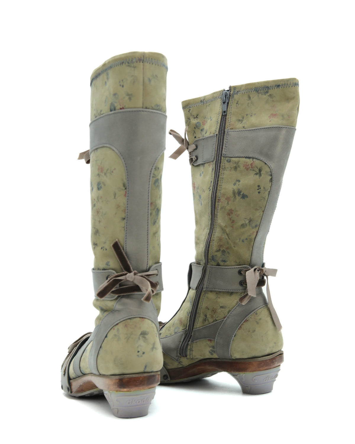 sage green floral boots