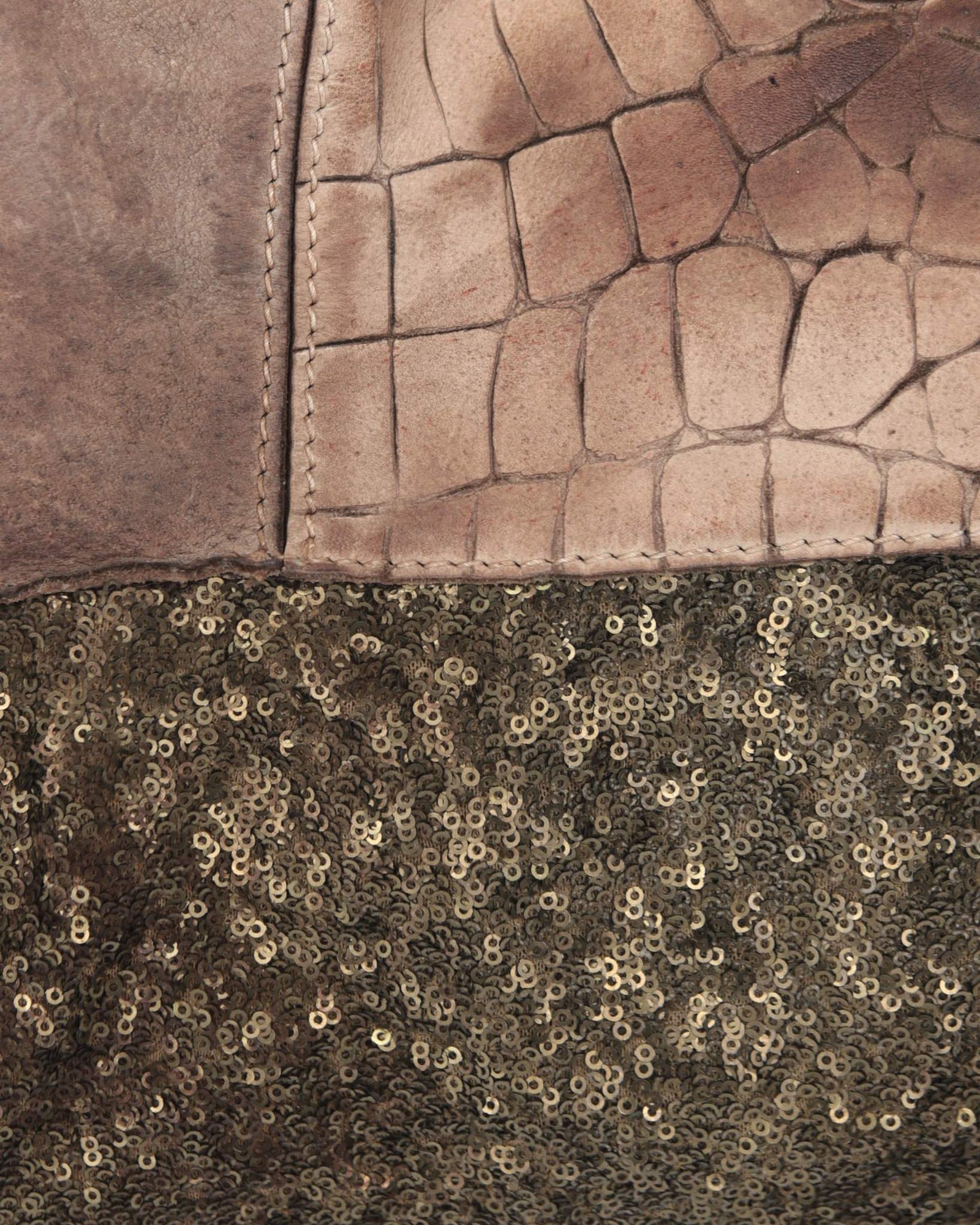 sequins chestnut multi texture leather bag