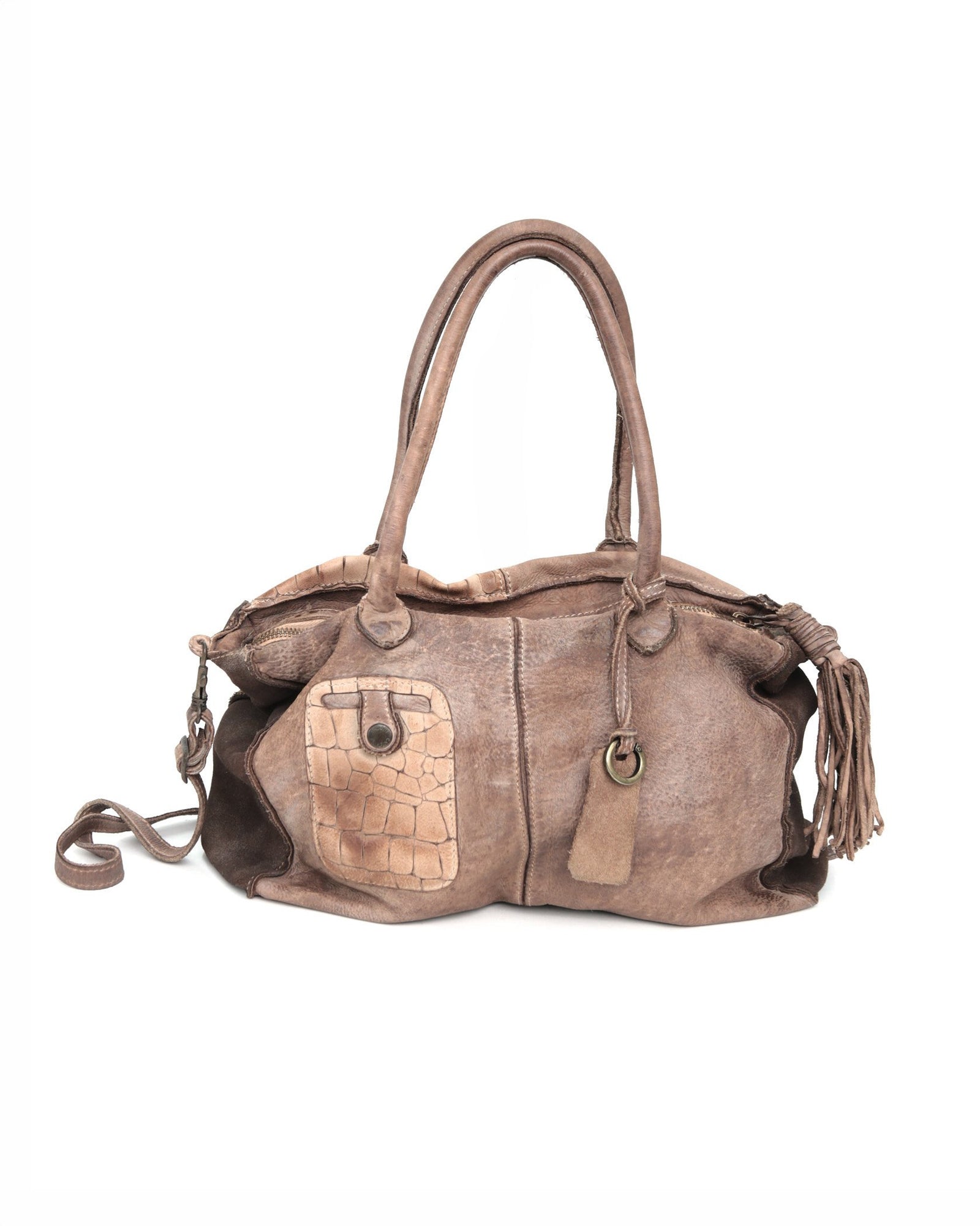 sequins chestnut multi texture leather bag