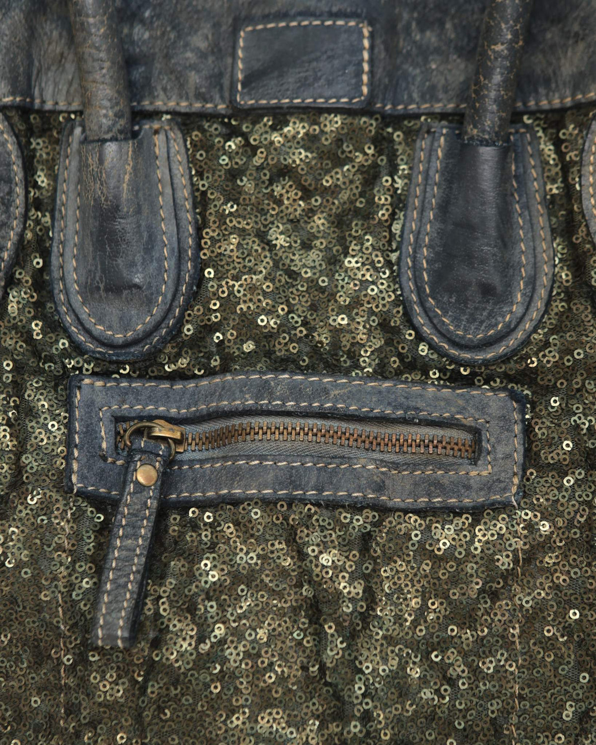 sequins dark blue multi texture leather bag