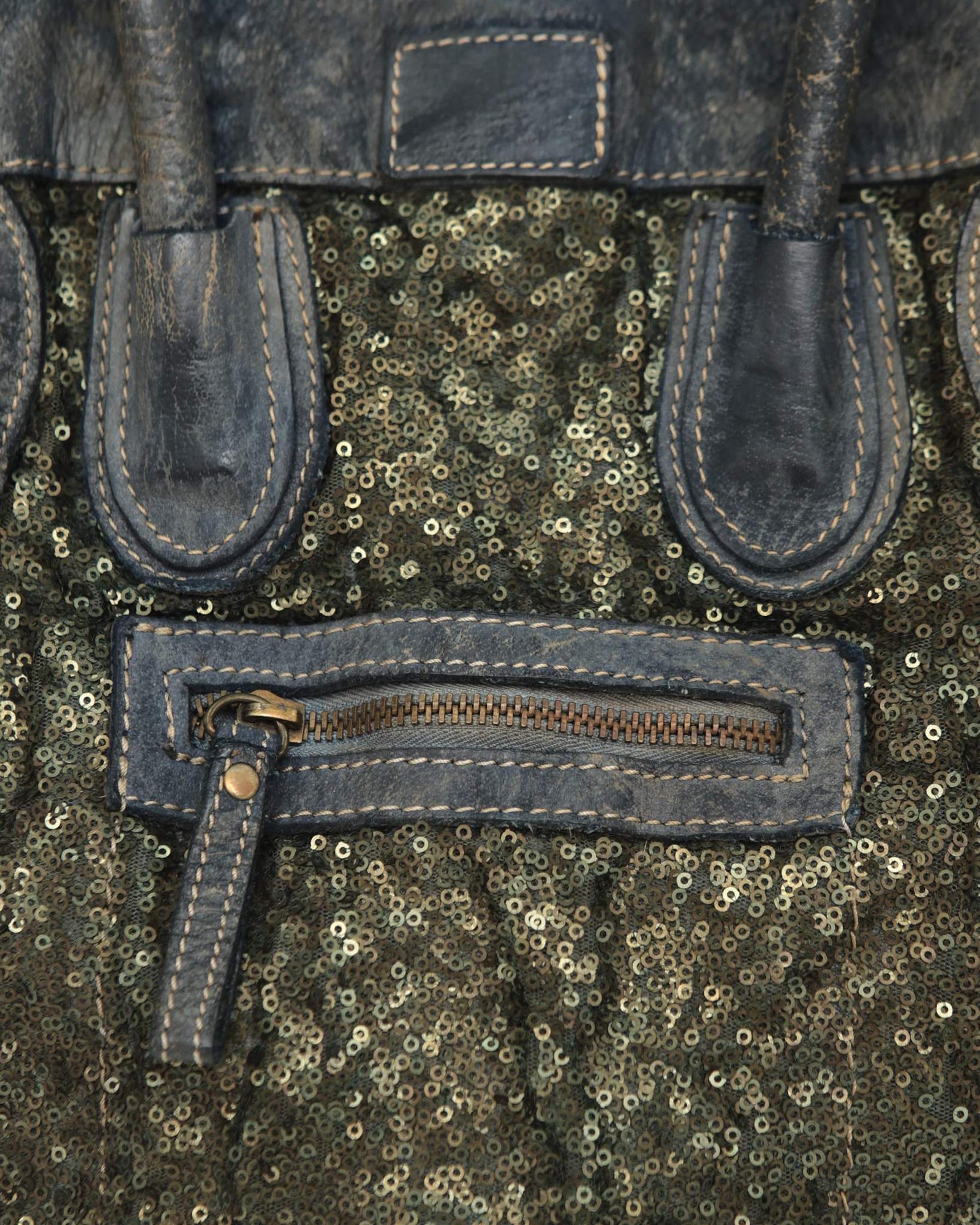 sequins dark blue multi texture leather bag