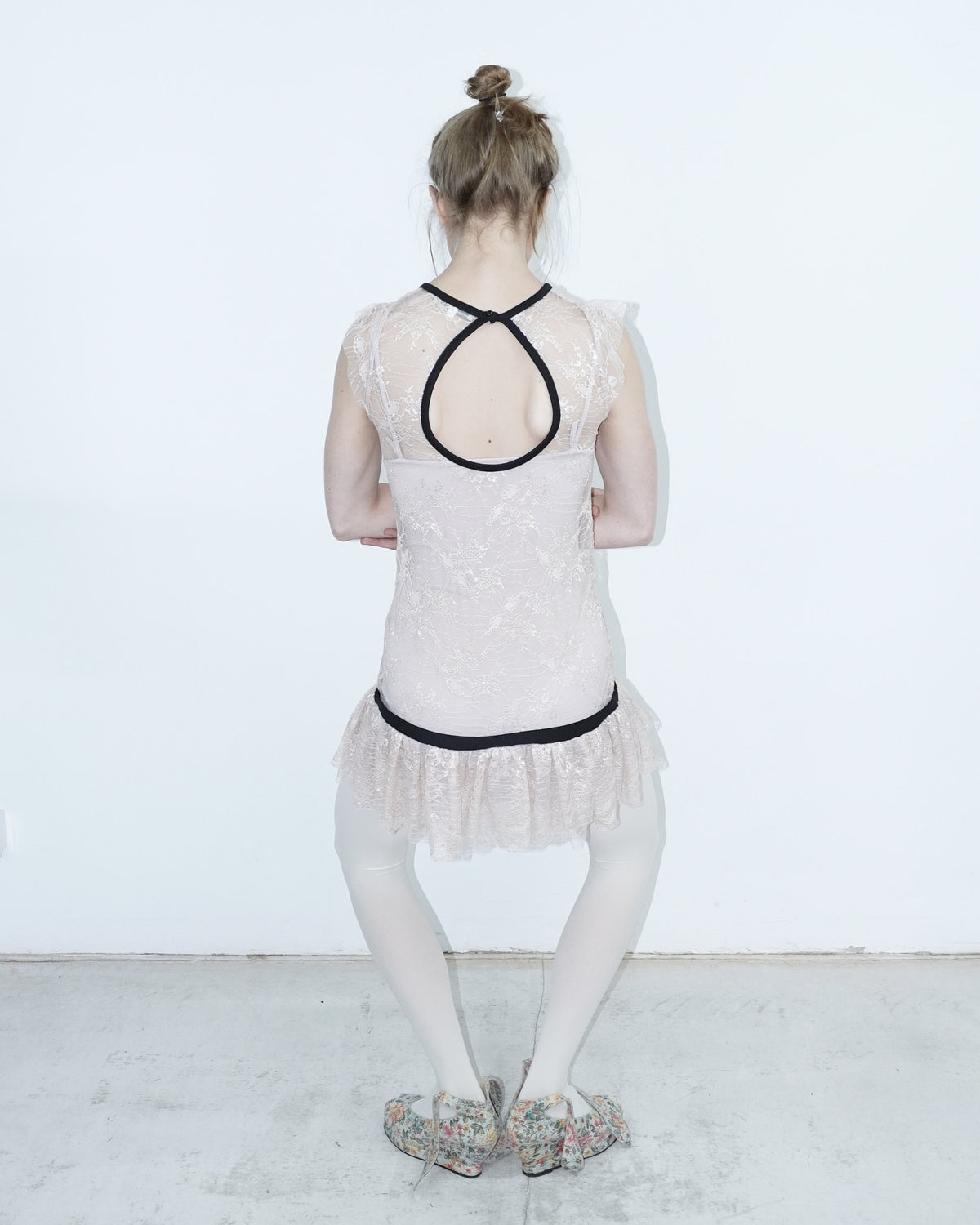sheer lace soft pink dress