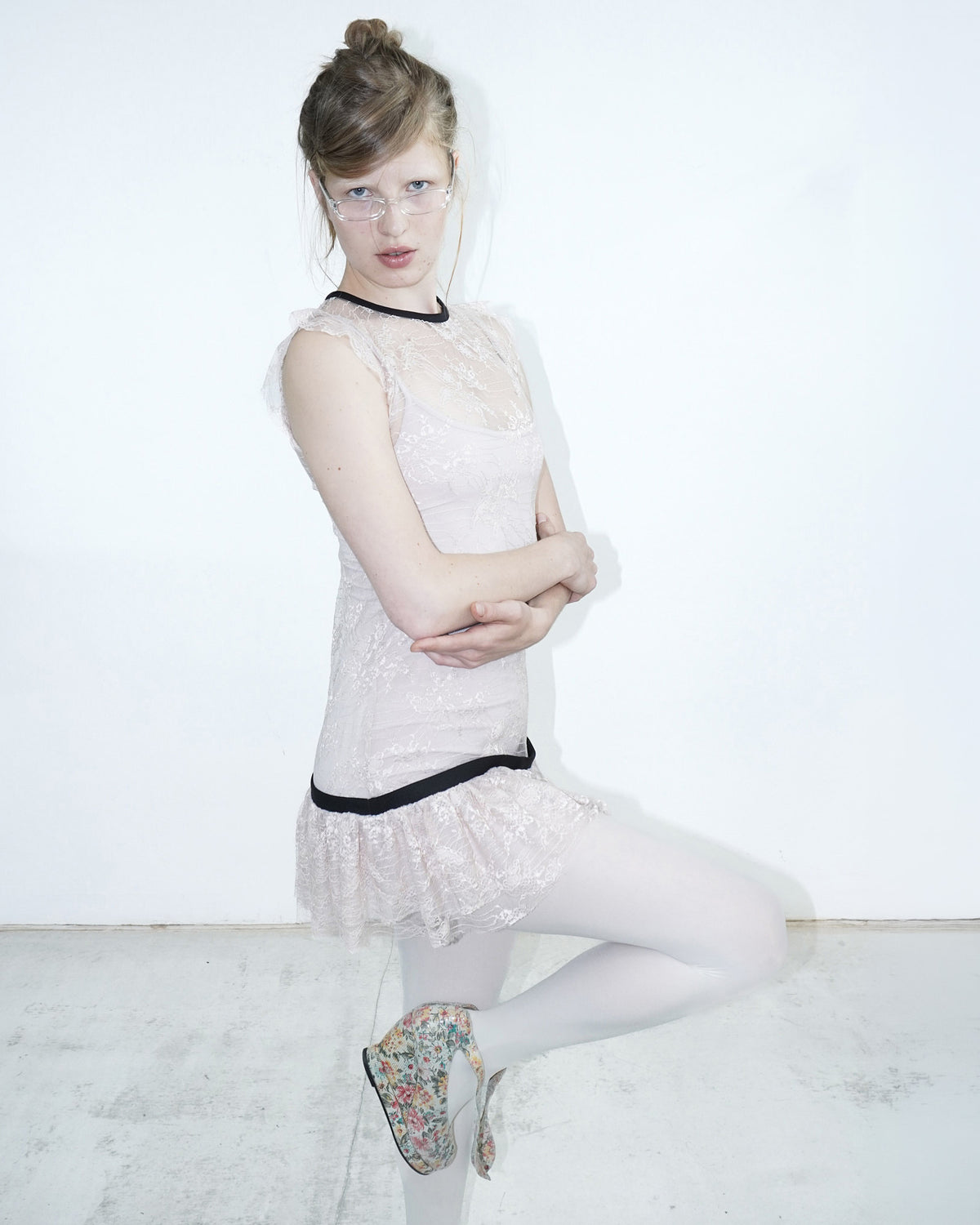 sheer lace soft pink dress