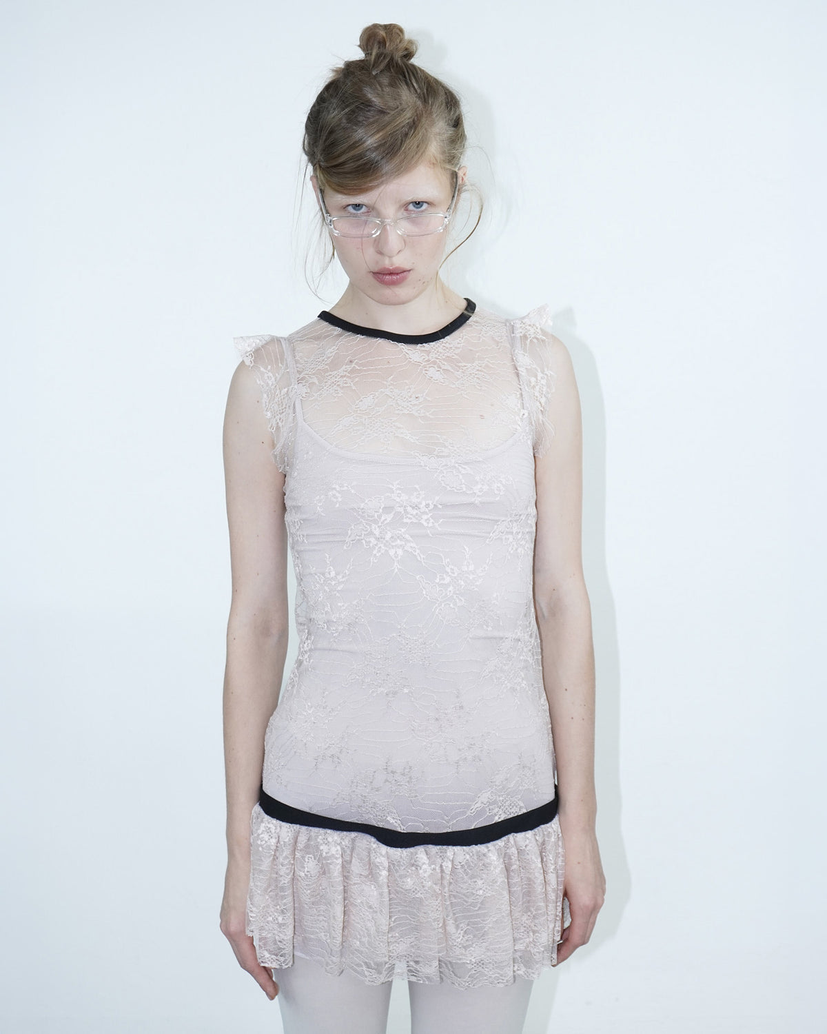 sheer lace soft pink dress