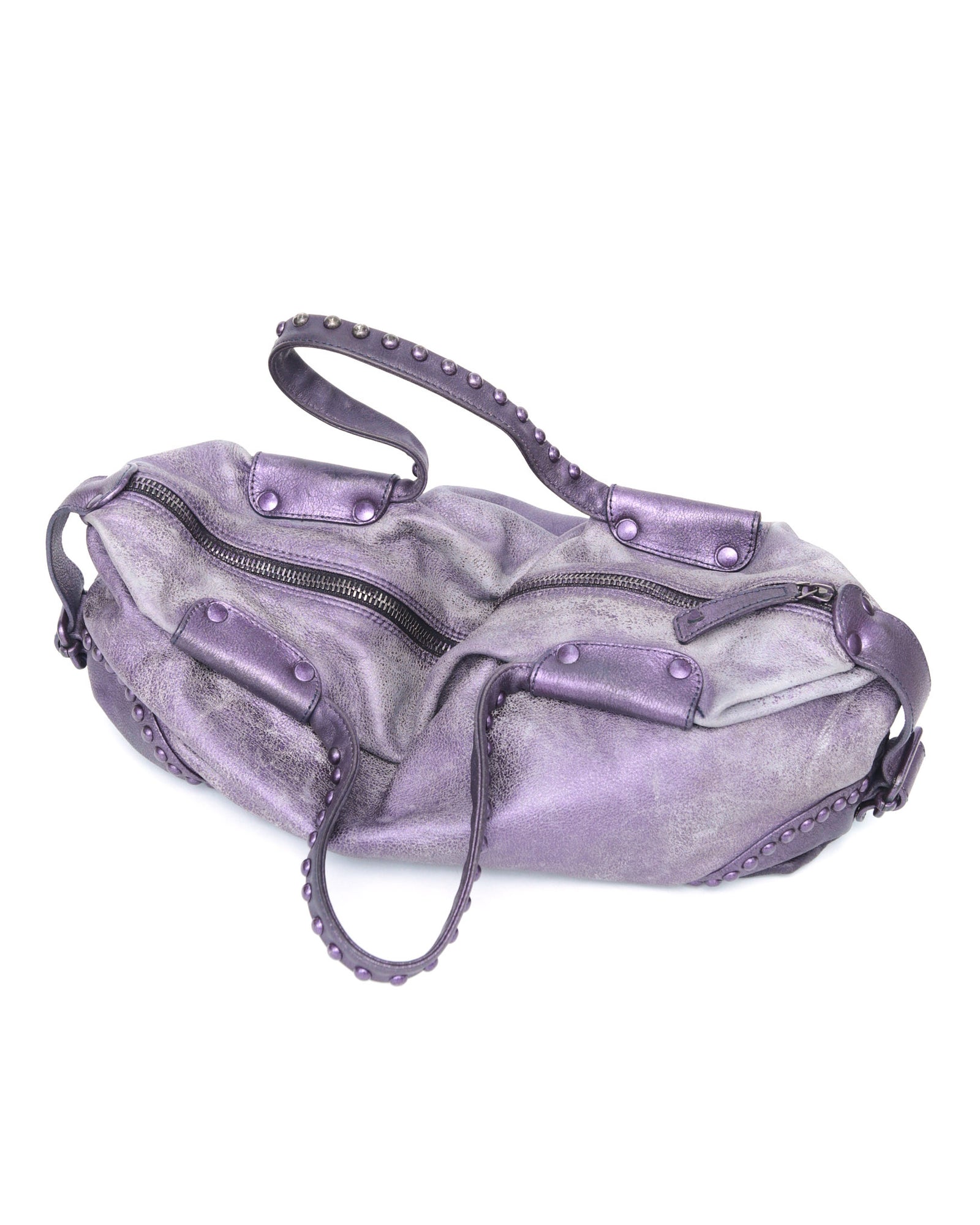 shiny medium purple leather bag