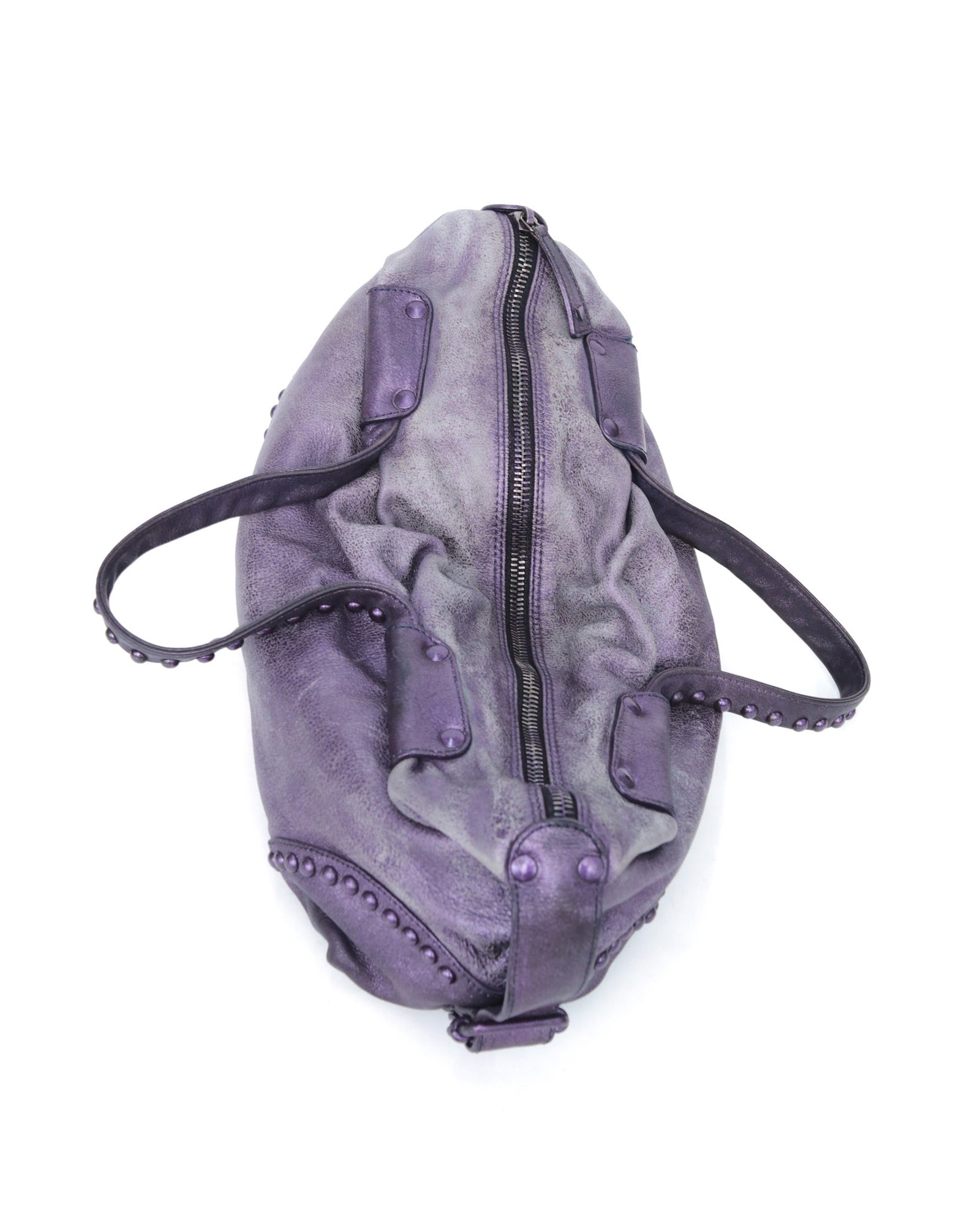 shiny medium purple leather bag