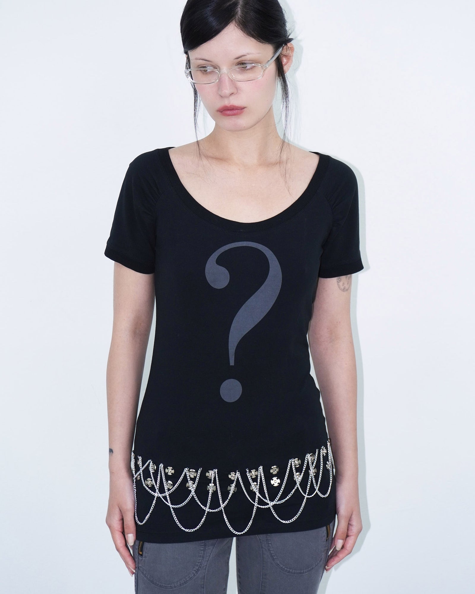 short sleeve top with graphical print and button detail