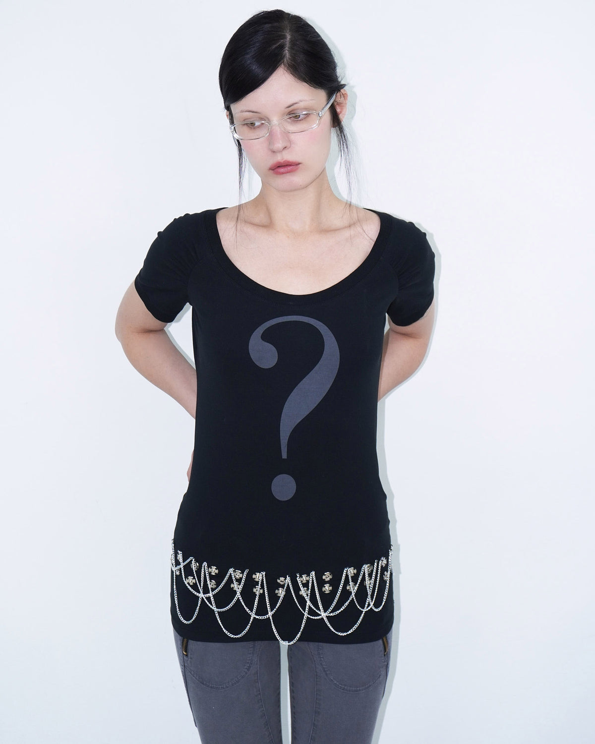 short sleeve top with graphical print and button detail