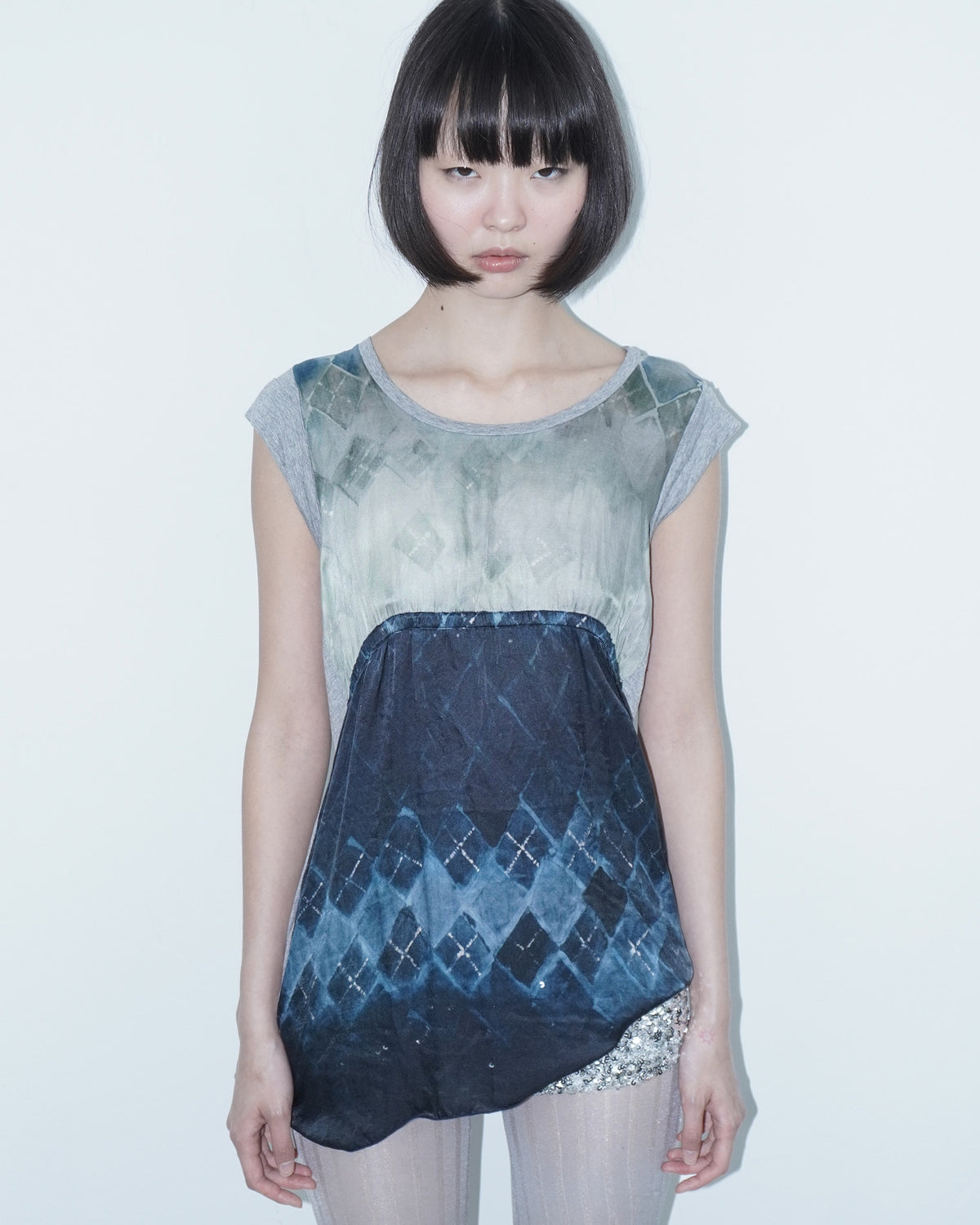 silk argyle print long top