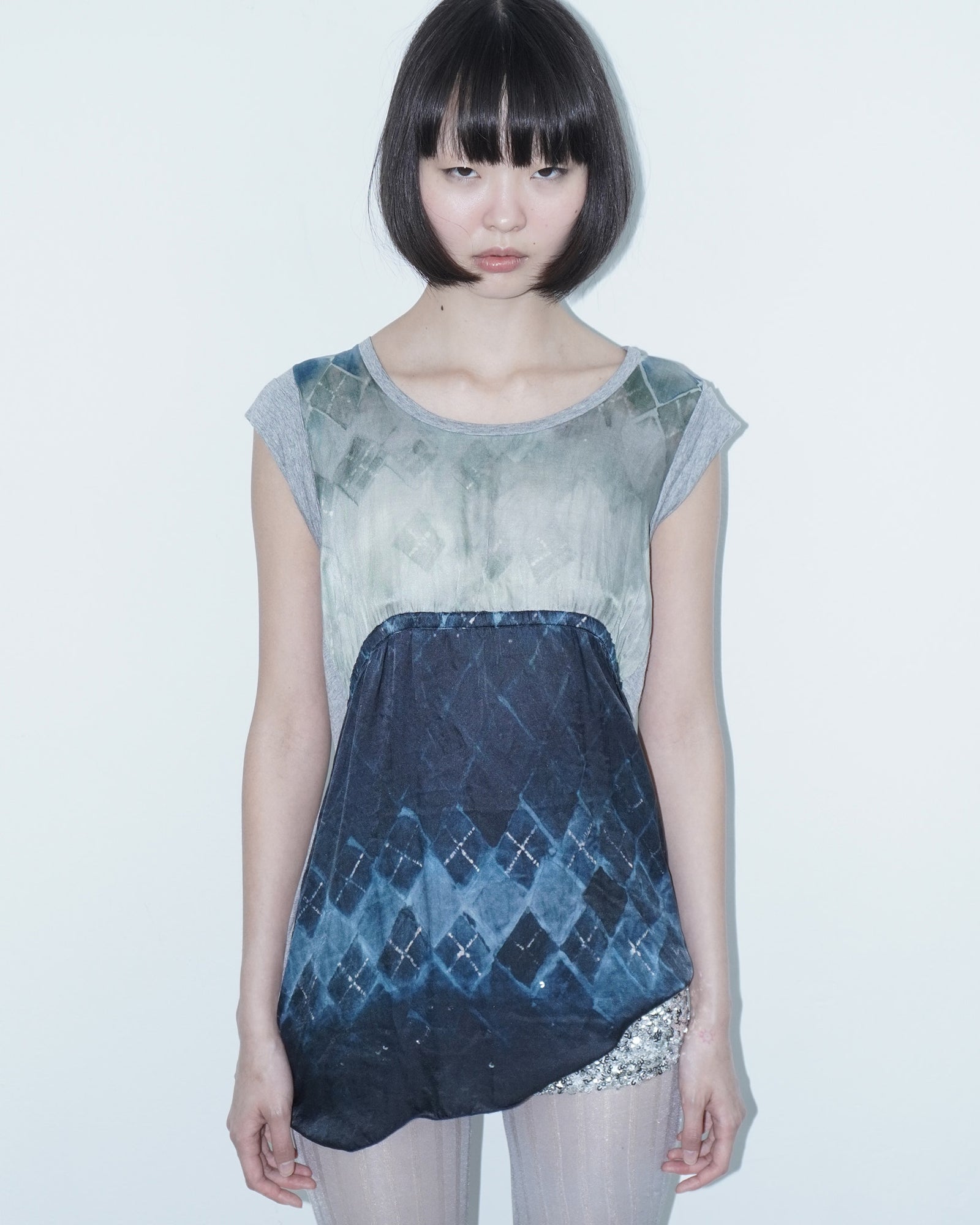 silk argyle print long top