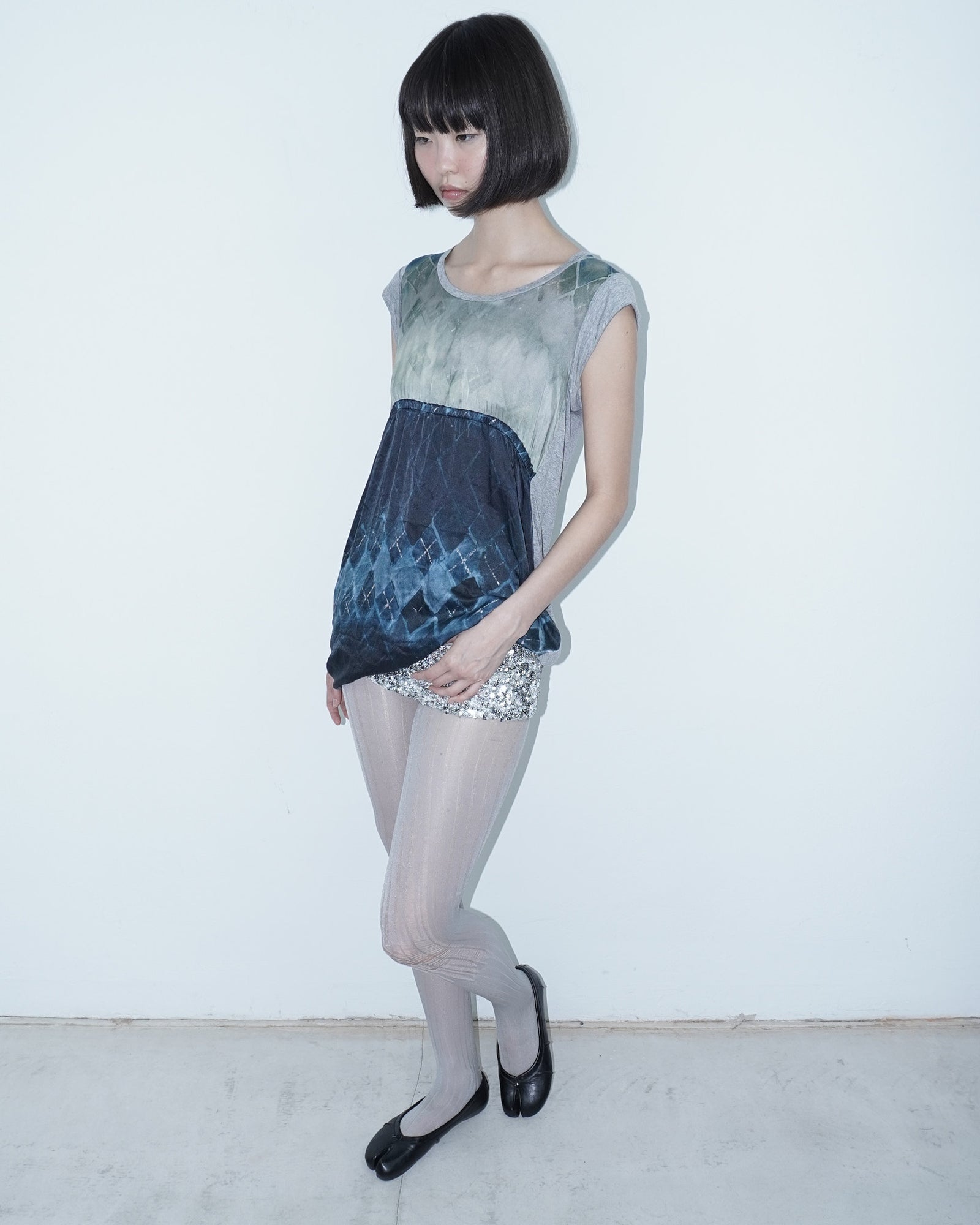 silk argyle print long top