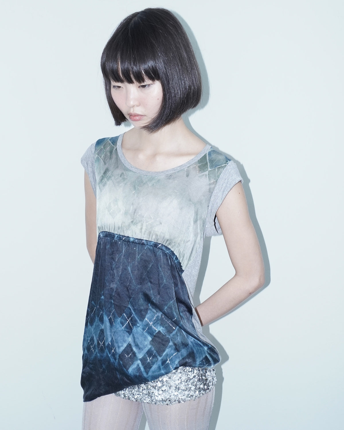 silk argyle print long top