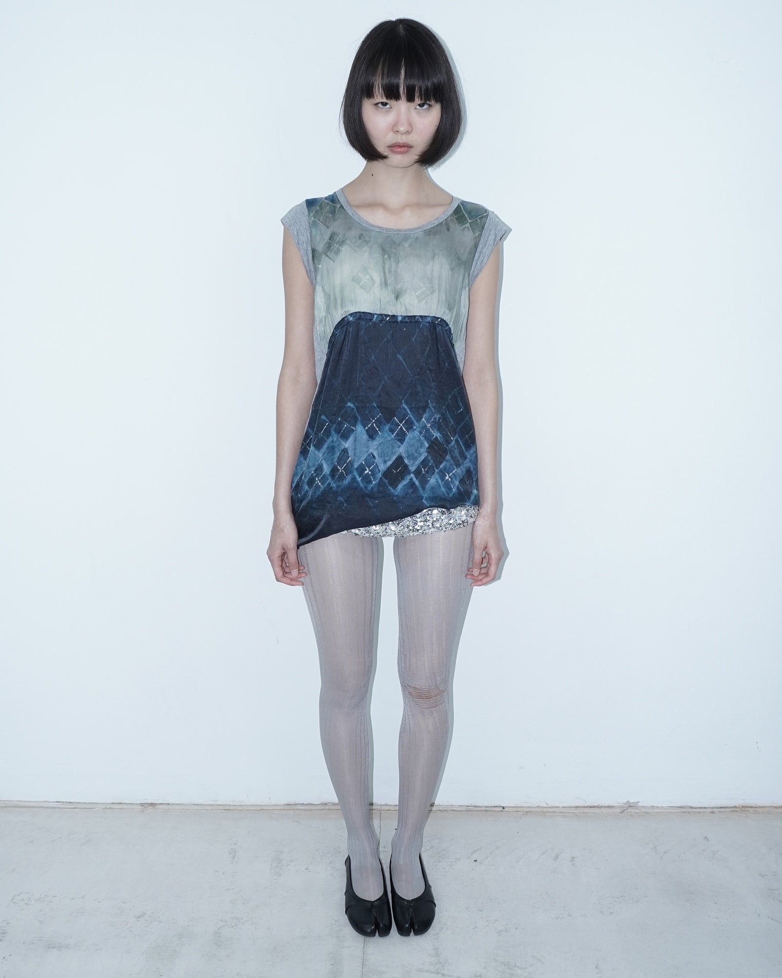 silk argyle print long top