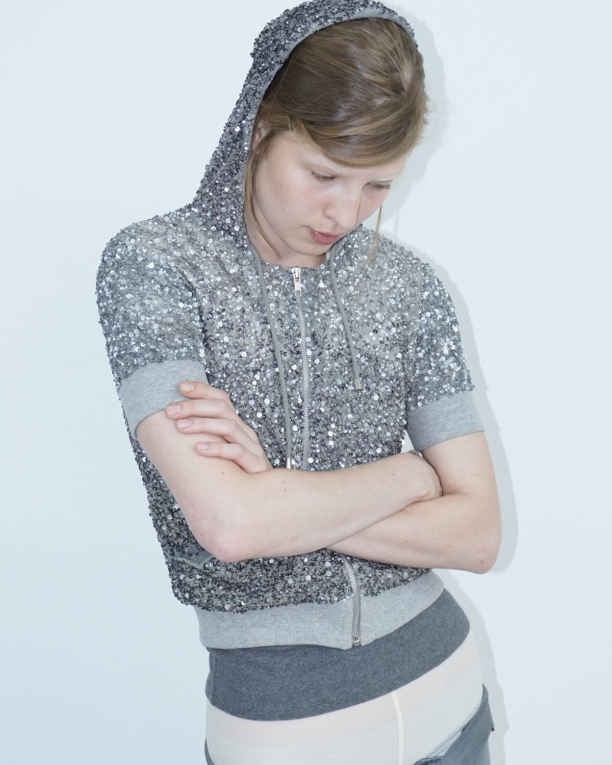 silver sequin hoodie