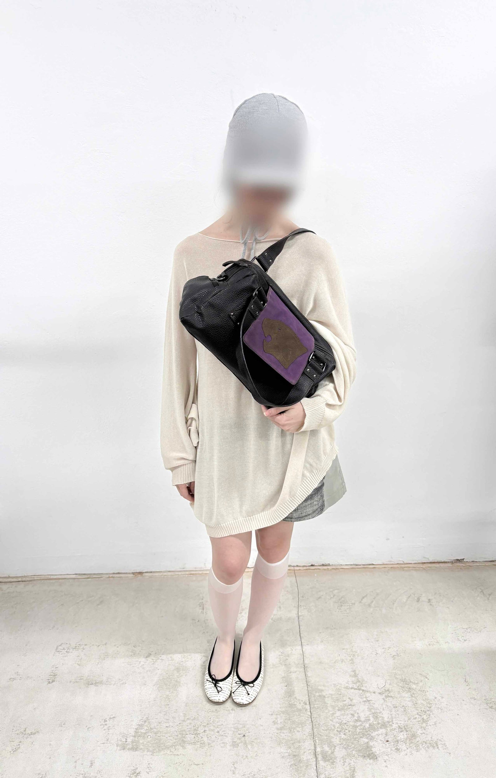 small aubergine leather multi zip bag