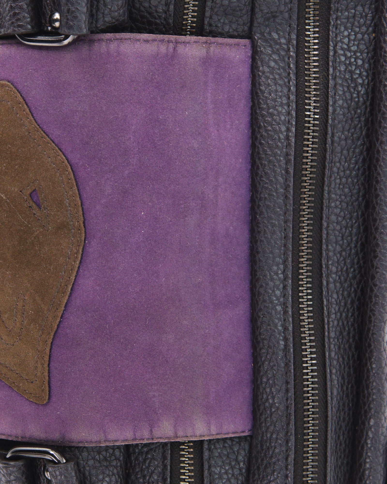 small aubergine leather multi zip bag