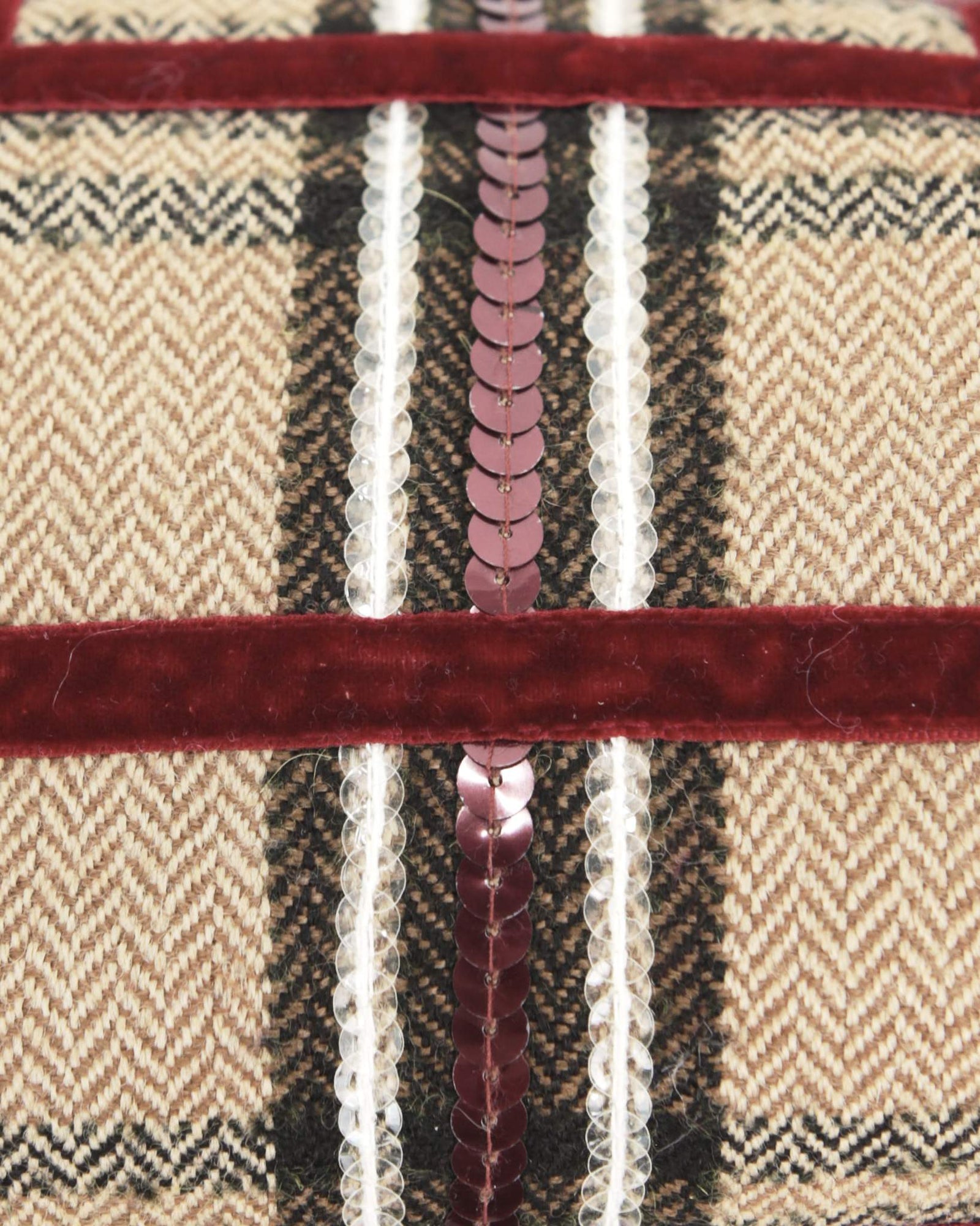 small beige and burgundy plaid shoulder bag