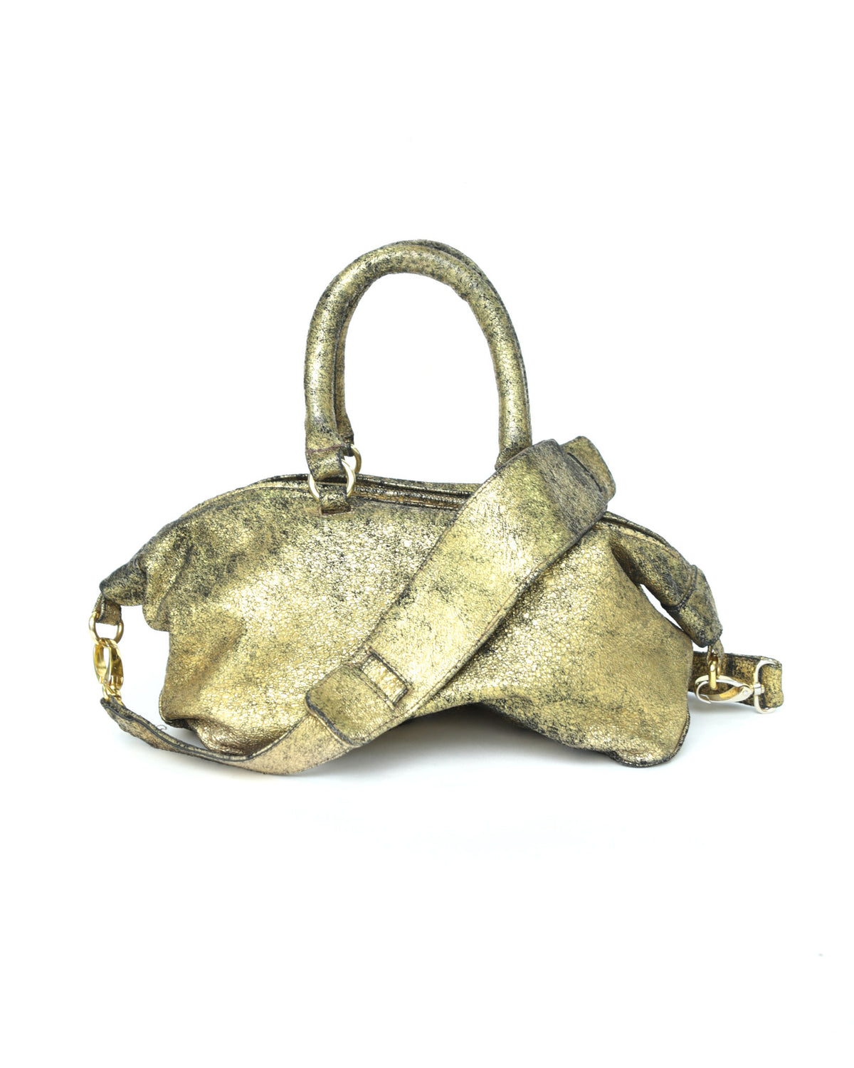 small metallic distressed leather bag