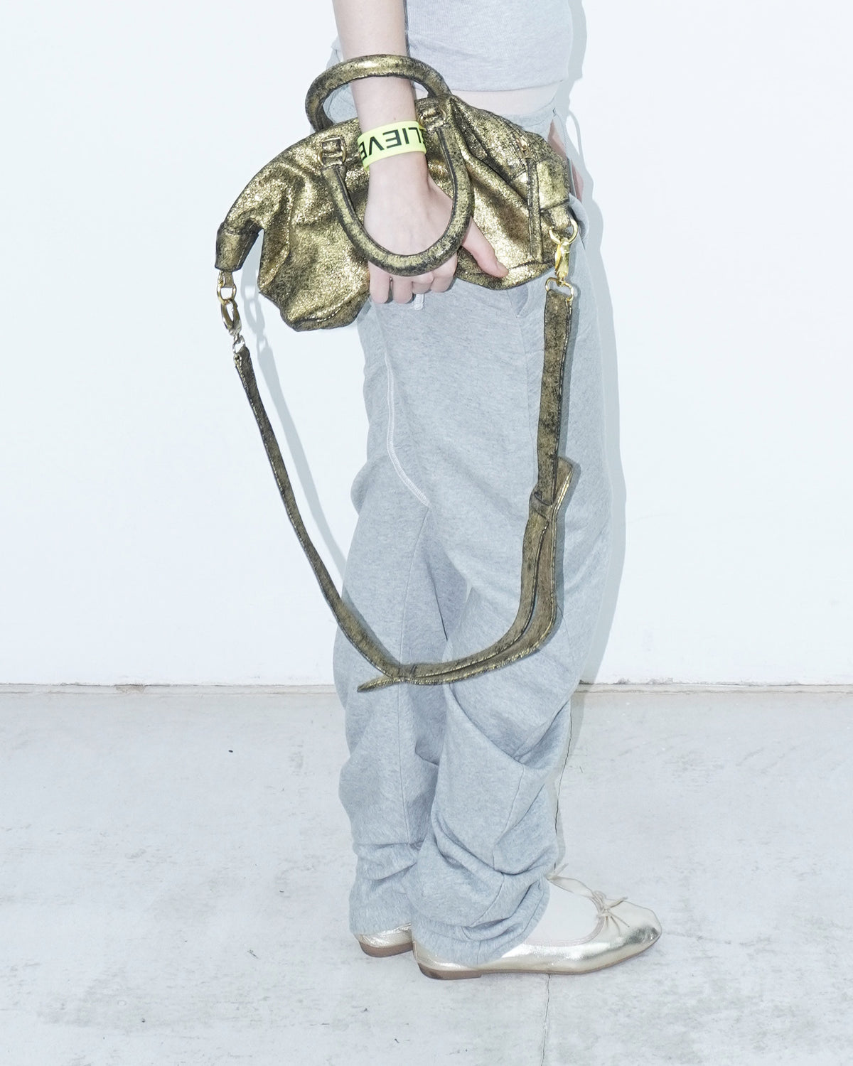 small metallic distressed leather bag