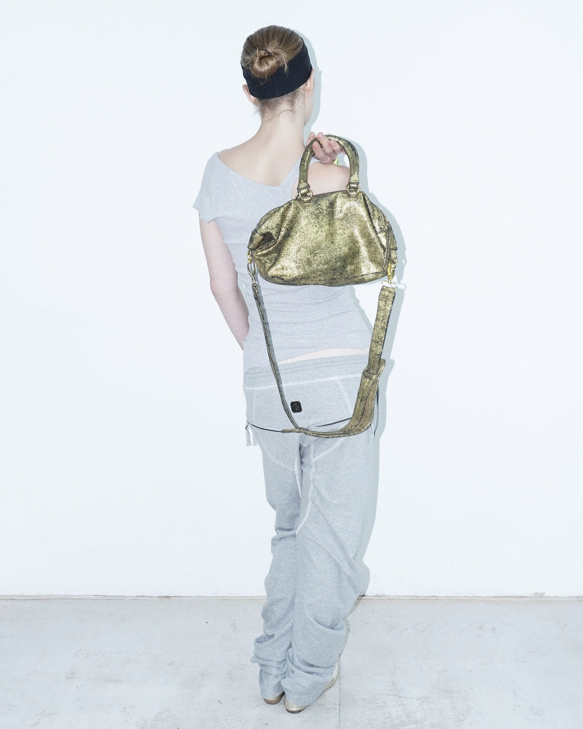 small metallic distressed leather bag