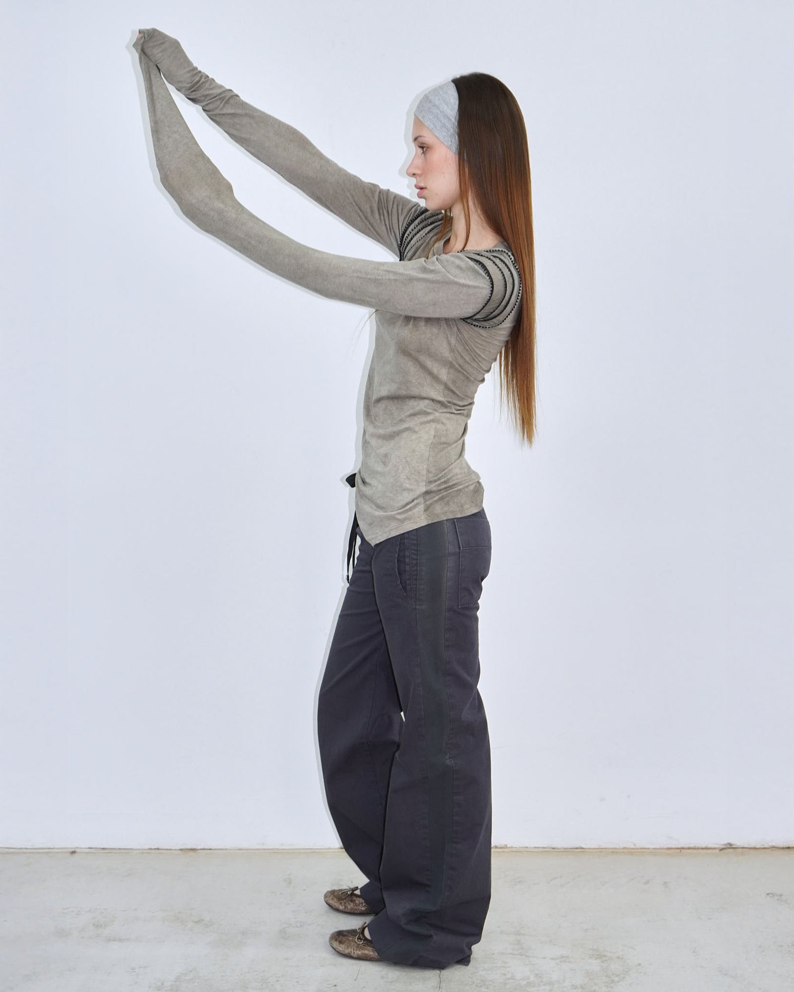 stone coloured top with shoulder detail