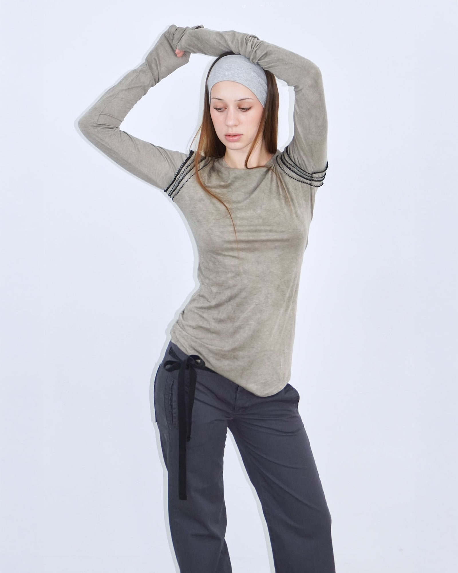 stone coloured top with shoulder detail