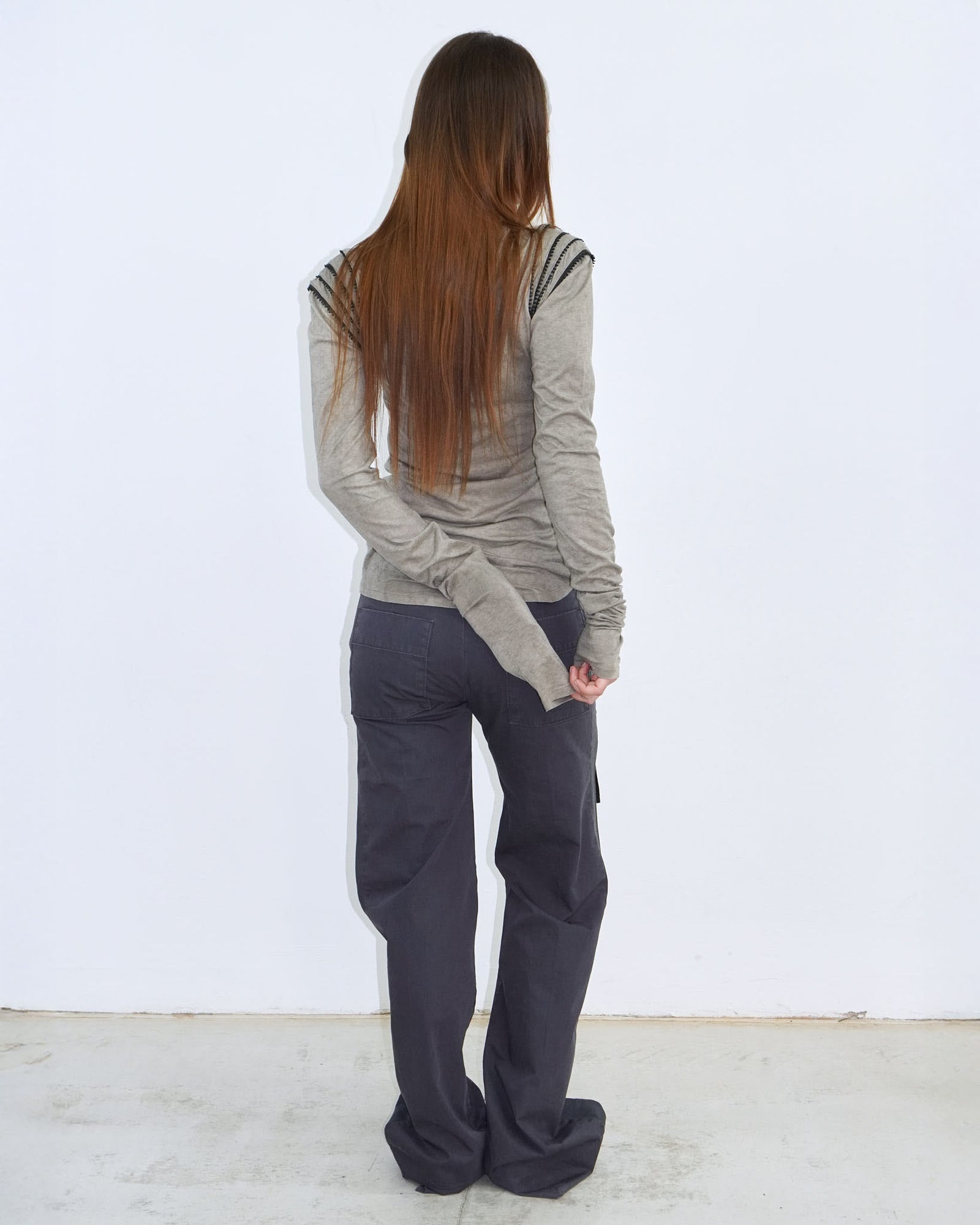 stone coloured top with shoulder detail