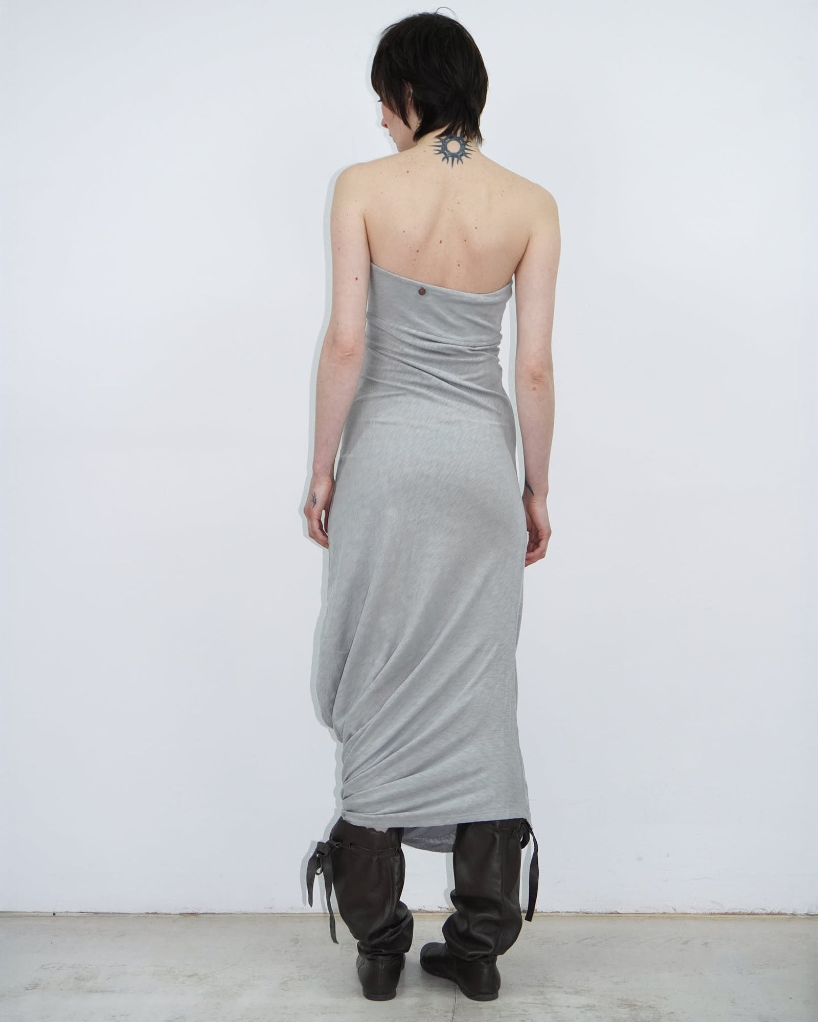 strapless draped long dress