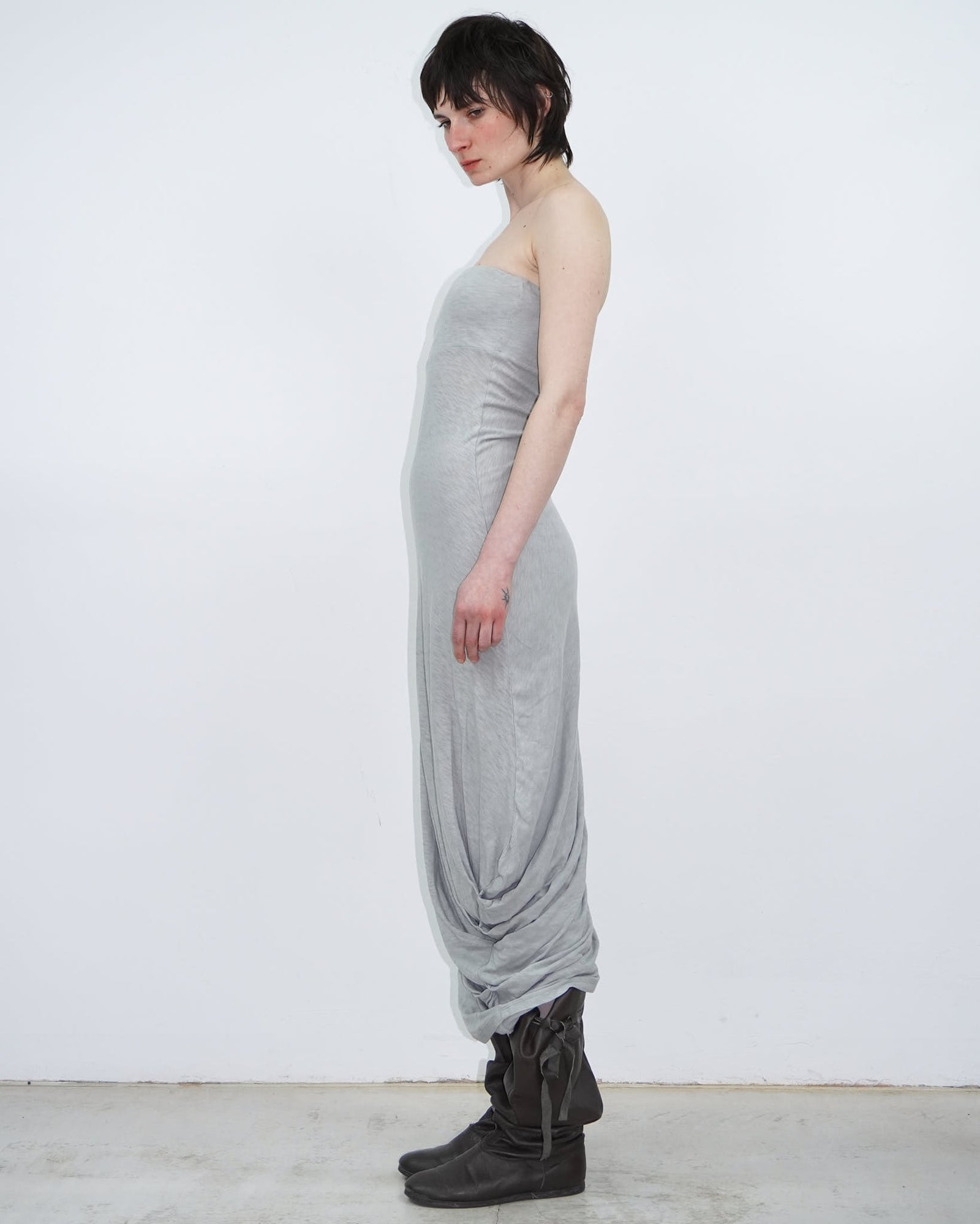 strapless draped long dress