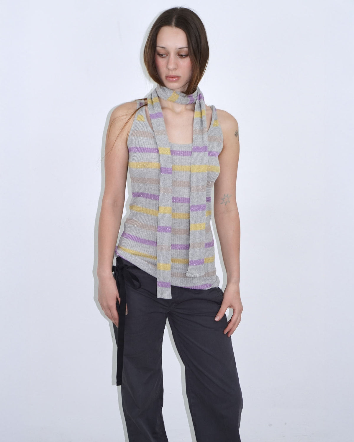 striped glitter tank top and scarf