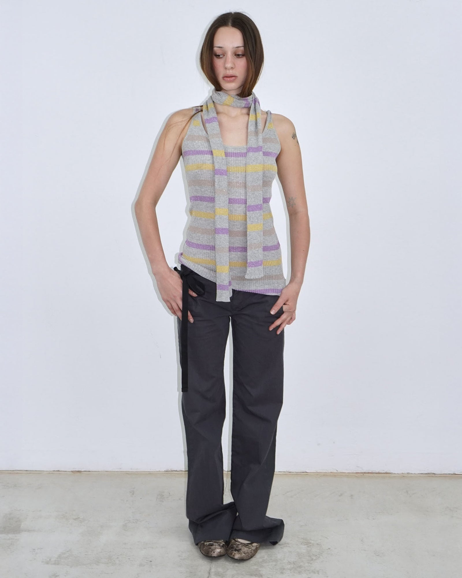 striped glitter tank top and scarf