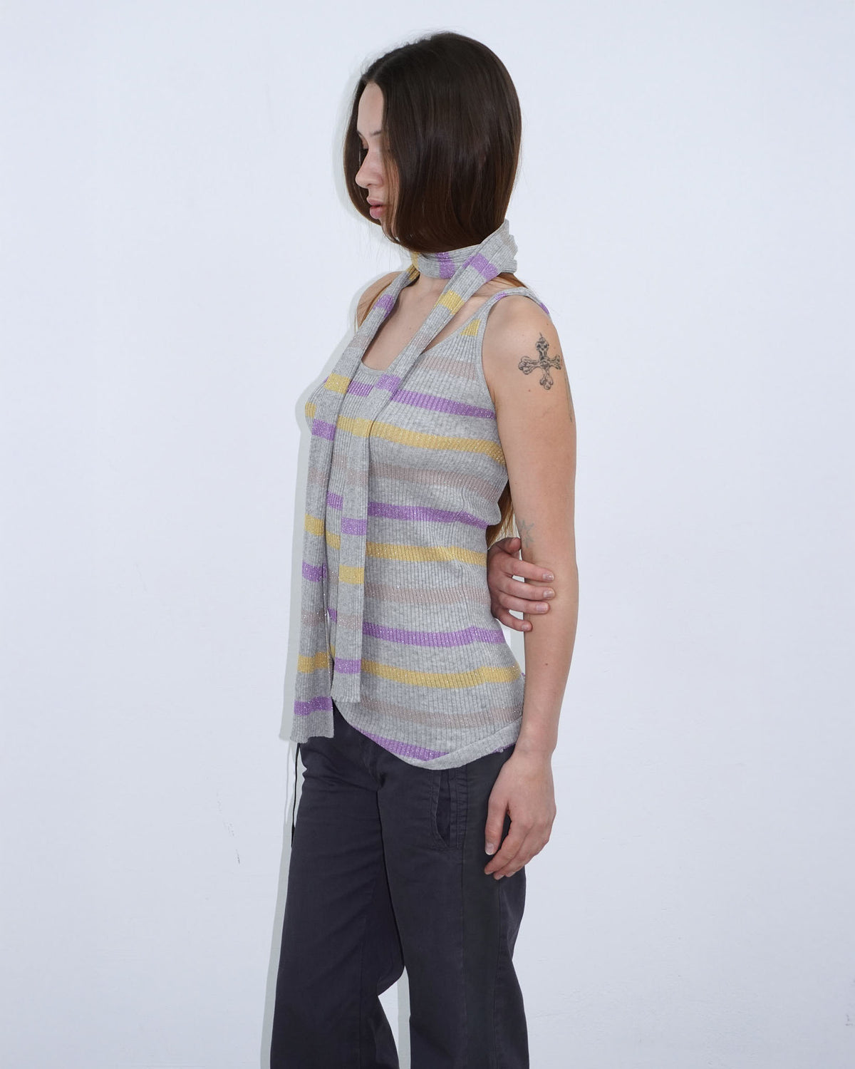 striped glitter tank top and scarf