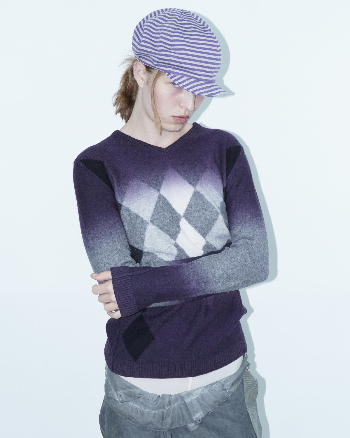 striped purple-grey felt hat