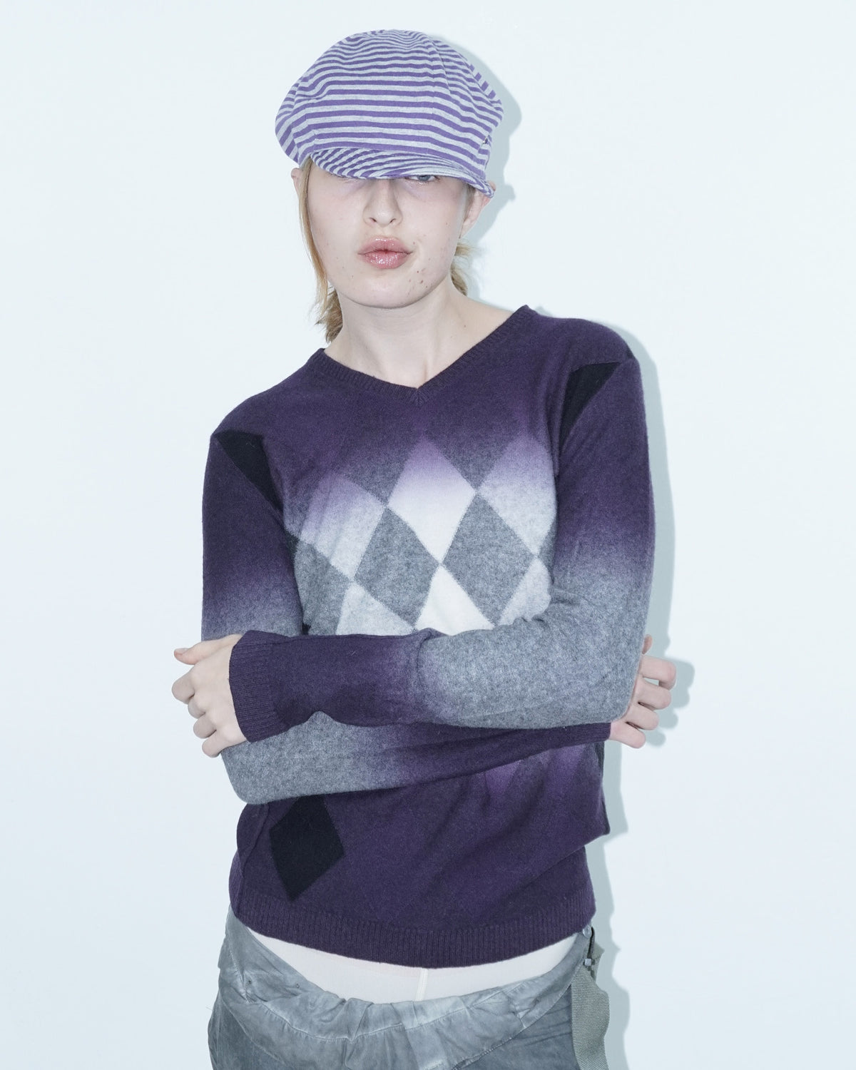 striped purple-grey felt hat